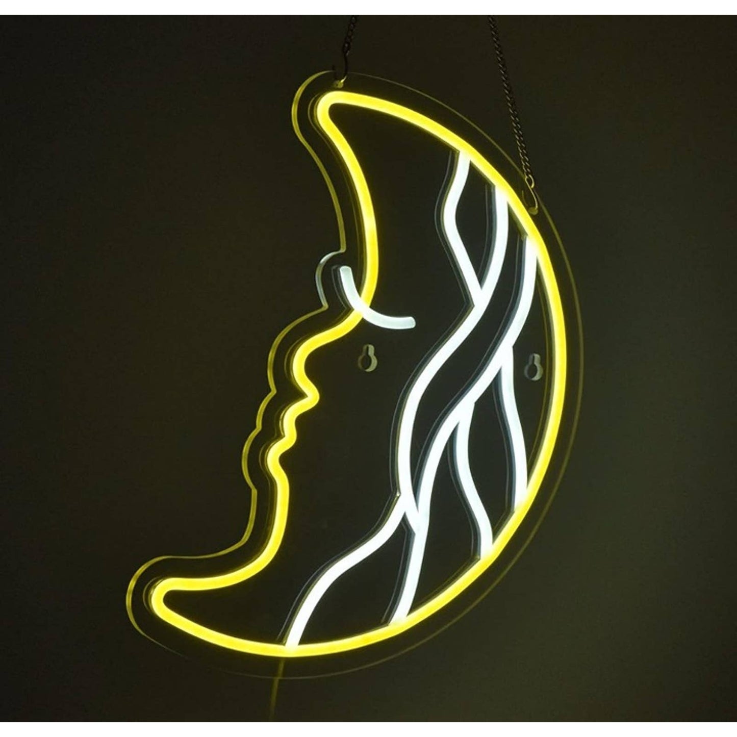 Fun Bright Yellow Crescent Moon Waves LED Night Light Room Wall Decor