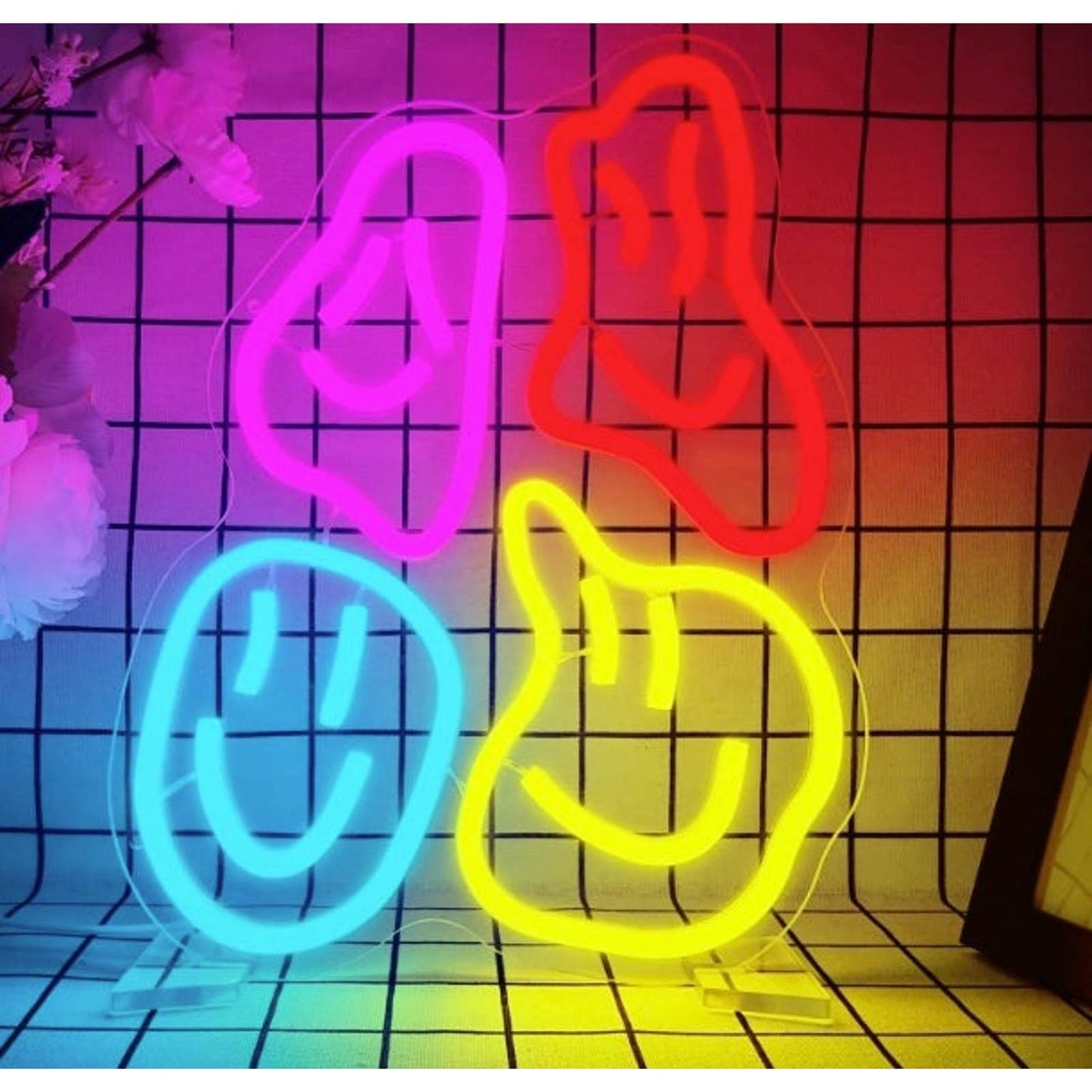 Cute Bright Vivid Colorful Wiggly Smiley Faces LED Night Light Room Wall Decorat