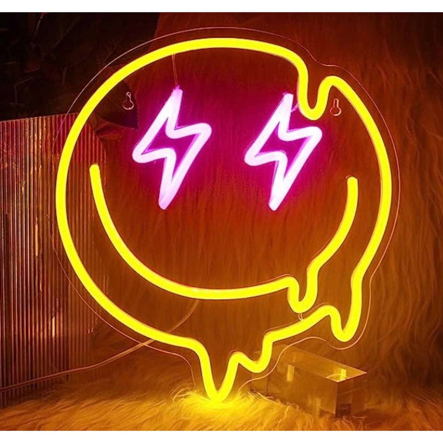 Vivid Bright Yellow Melting Pink Lightning Eye Smiley Face LED Night Light Room