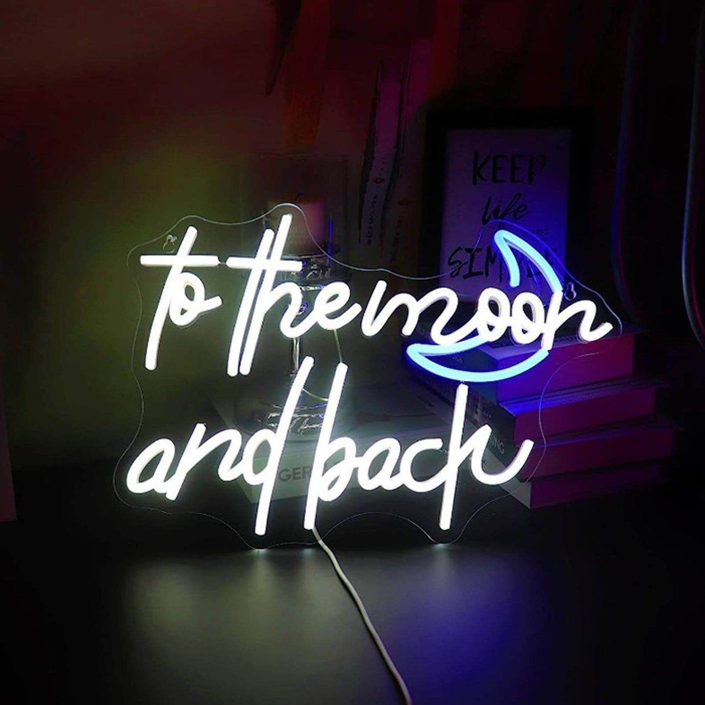 Lovely Bright Cool Blue & White “to the moon and back” LED Night Light Decor