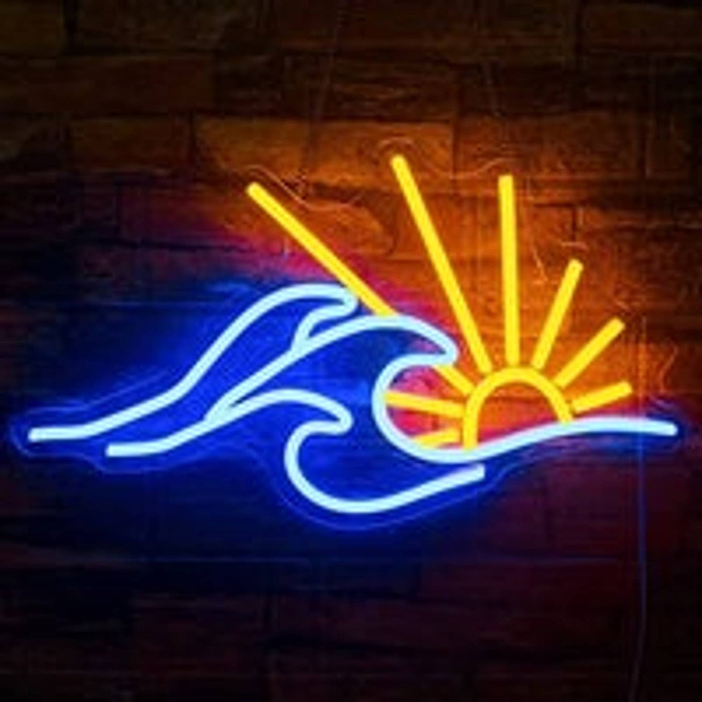 Vivid Bright Tropical Sun Rays and Ocean Waves LED Neon Light Room Wall Decorati