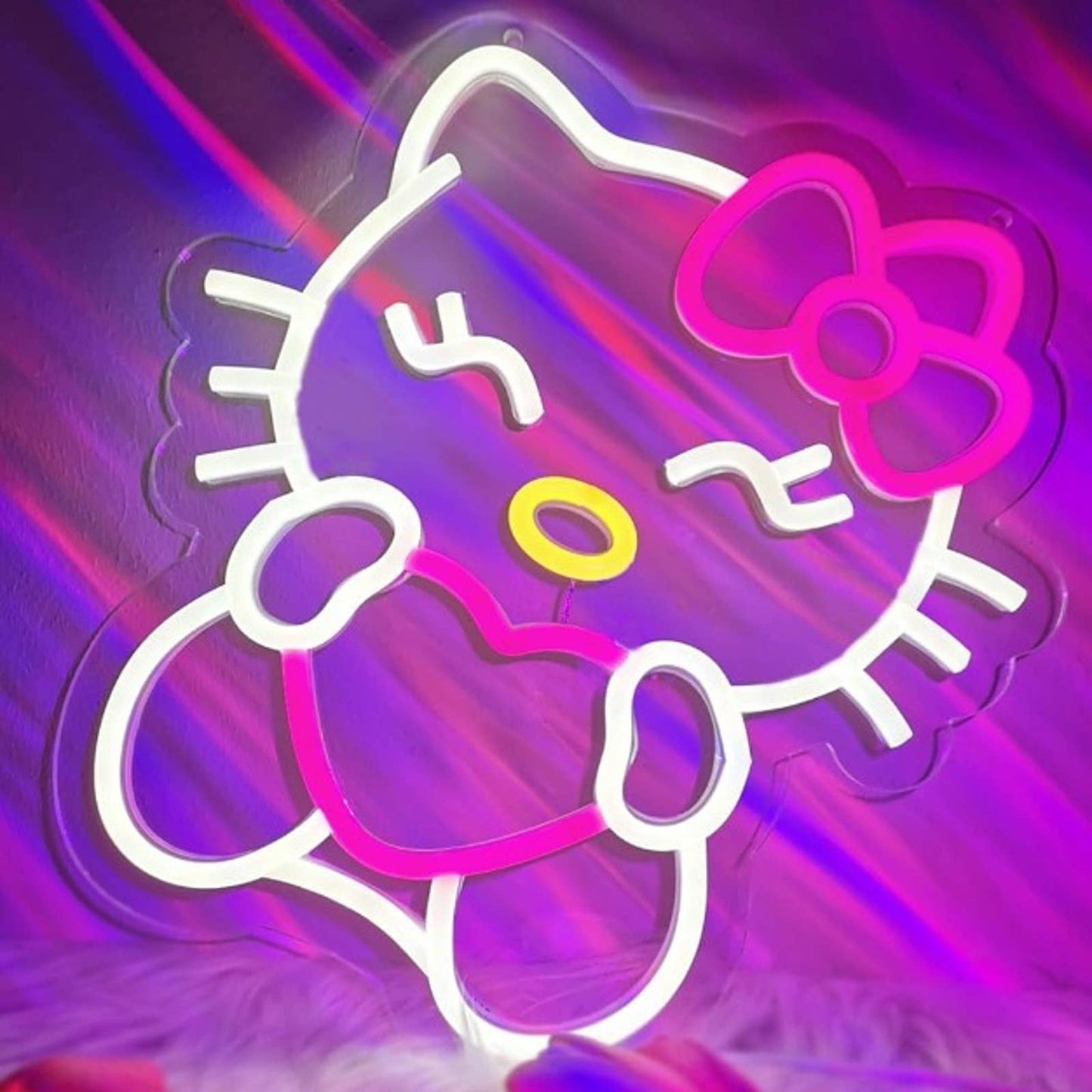 Adorable Bright Pink Hello Kitty Cat Heart Love LED Night Light Anime Decor