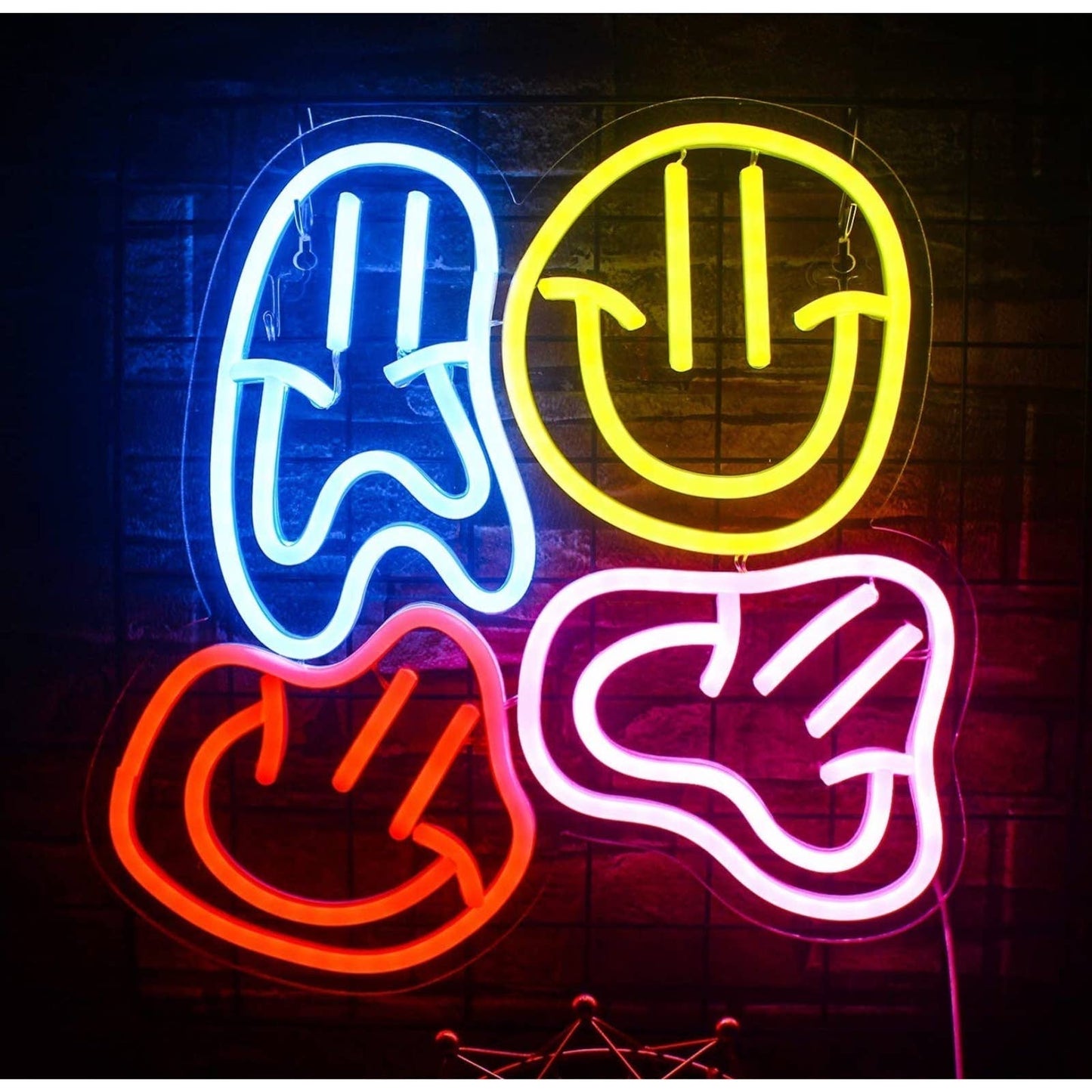 Bright Colorful Squished Smiley Faces LED Night Light Fun Room Wall Decor