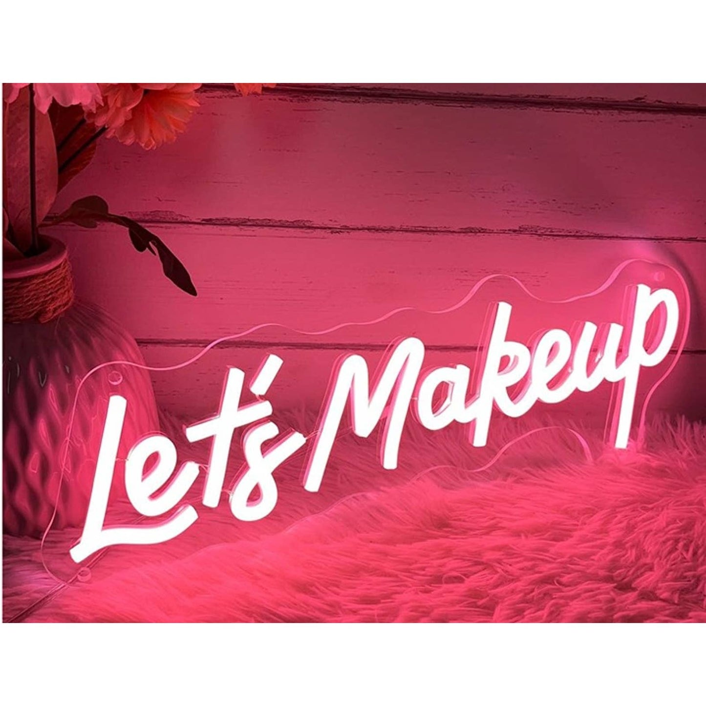 Lovely Bright Pink “Let’s Makeup” LED Night Light Room Wall Decor