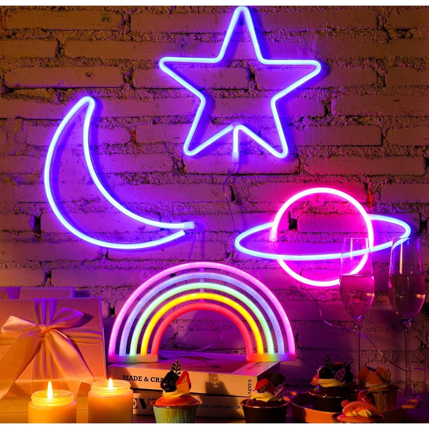 Lovely Bright Colorful 6pcs Rainbow Bundle Set LED Night Light Room Wall Decor
