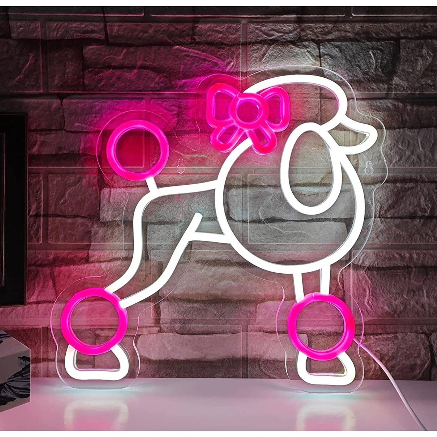 Adorable Bright Pink White Poodle Puppy Dog LED Night Light Room Wall Decoration