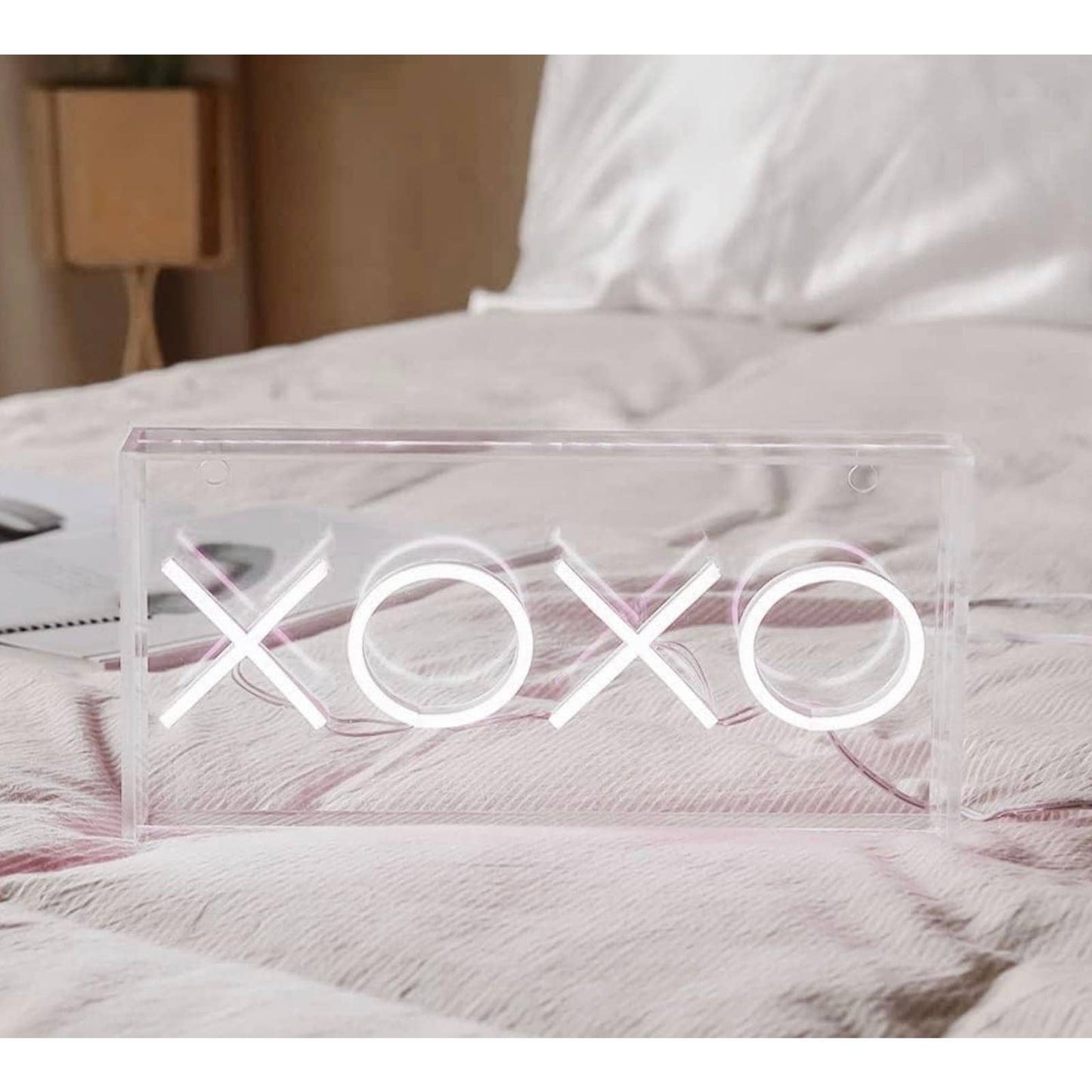 Lovely Bright Cool White XOXO Rectangle Clear Box LED Night Light Room Wall Deco