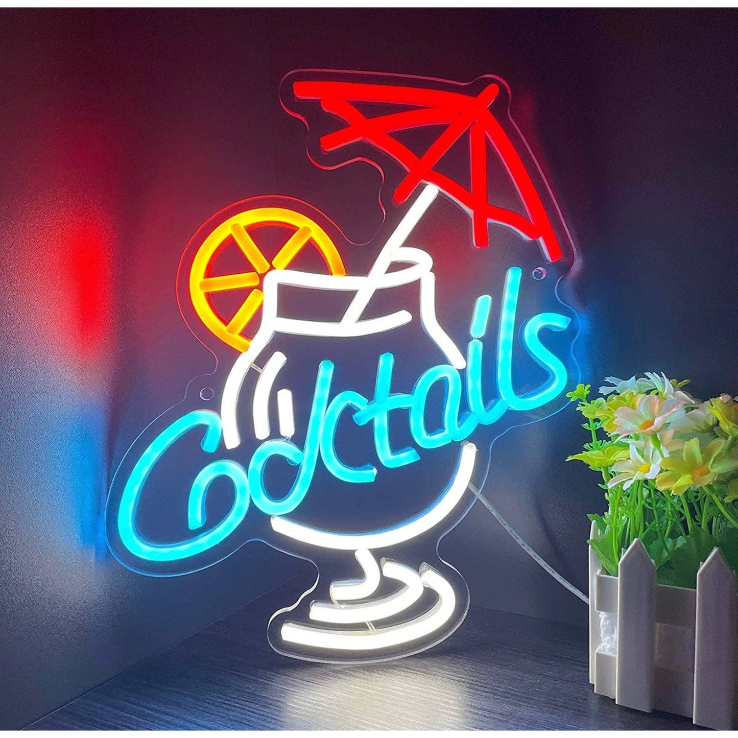 Fun Bright White Red Umbrella Cocktail Drink LED Night Light Bar Room Wall Decor