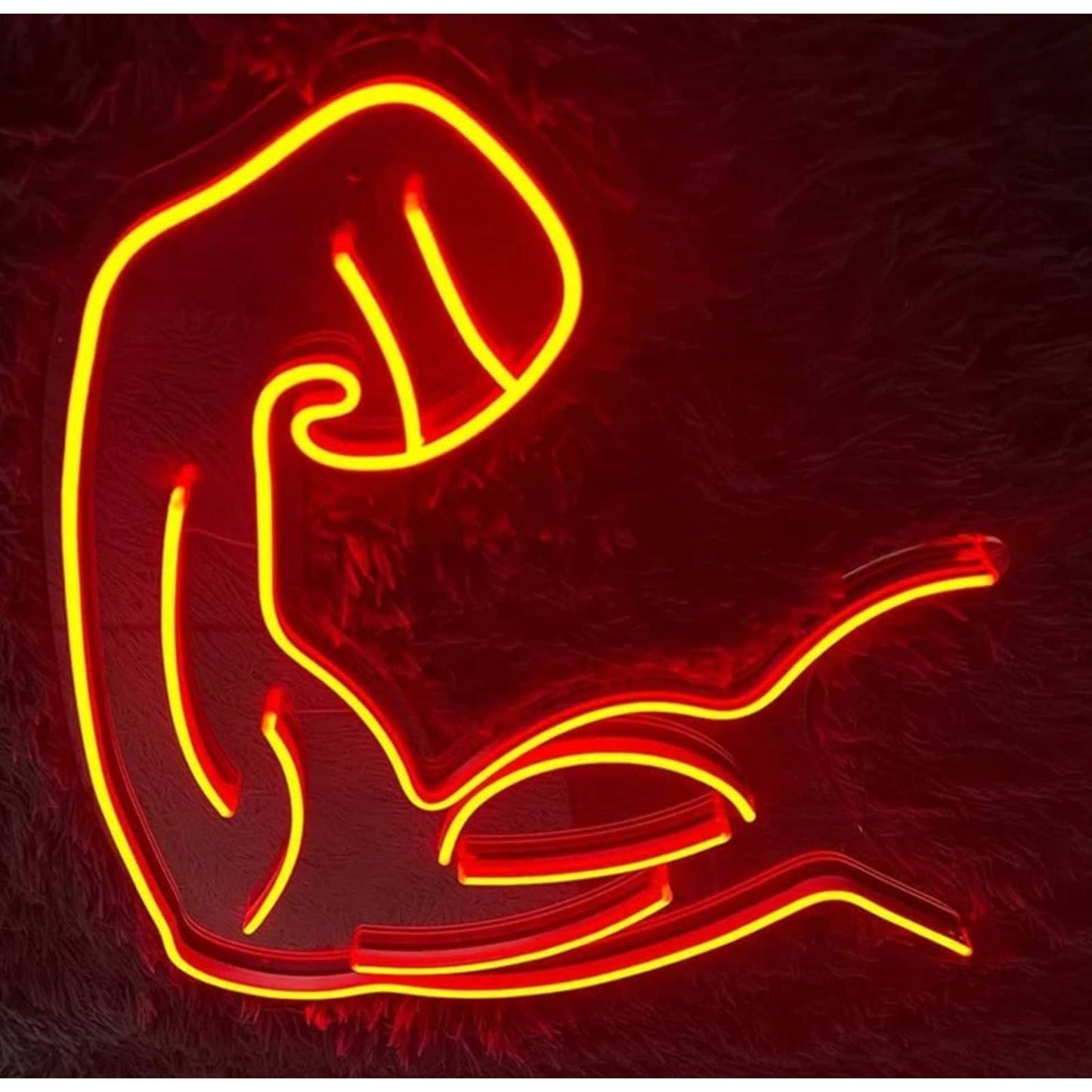 Bright Orange Flexing Bicep Arm Workout LED Night Light Gym Wall Strong Fitness