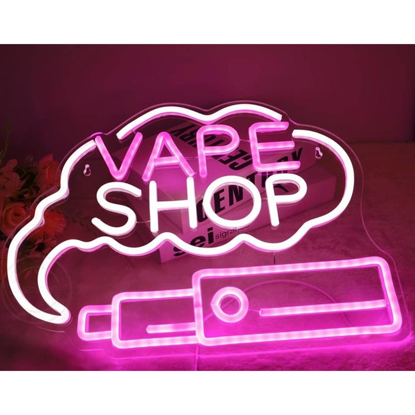 Vivid bright Pink “Vape Shop” LED Night Light Room Wall Shop Decor