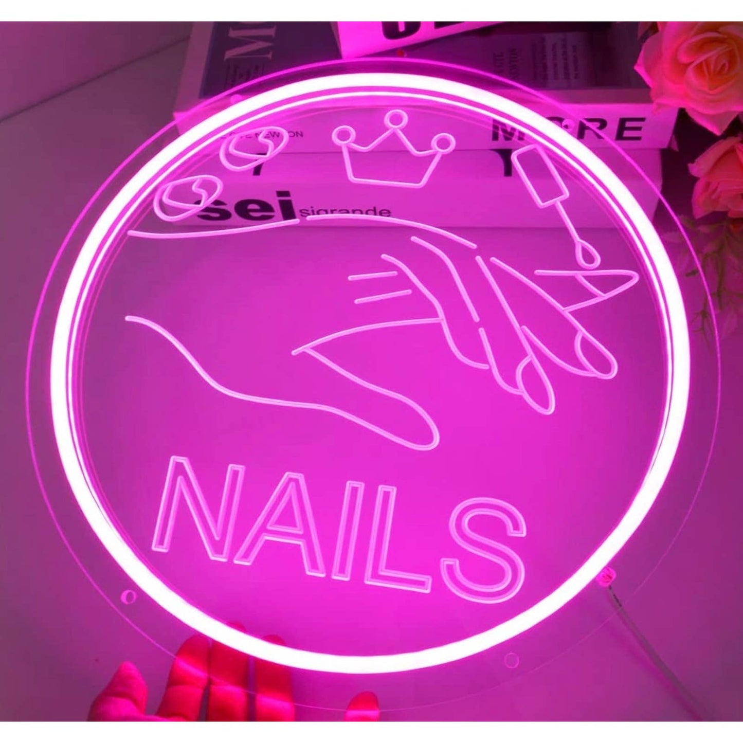 Lovely Bright Pink Nails Salon Spa LED Light Business Wall Decoration
