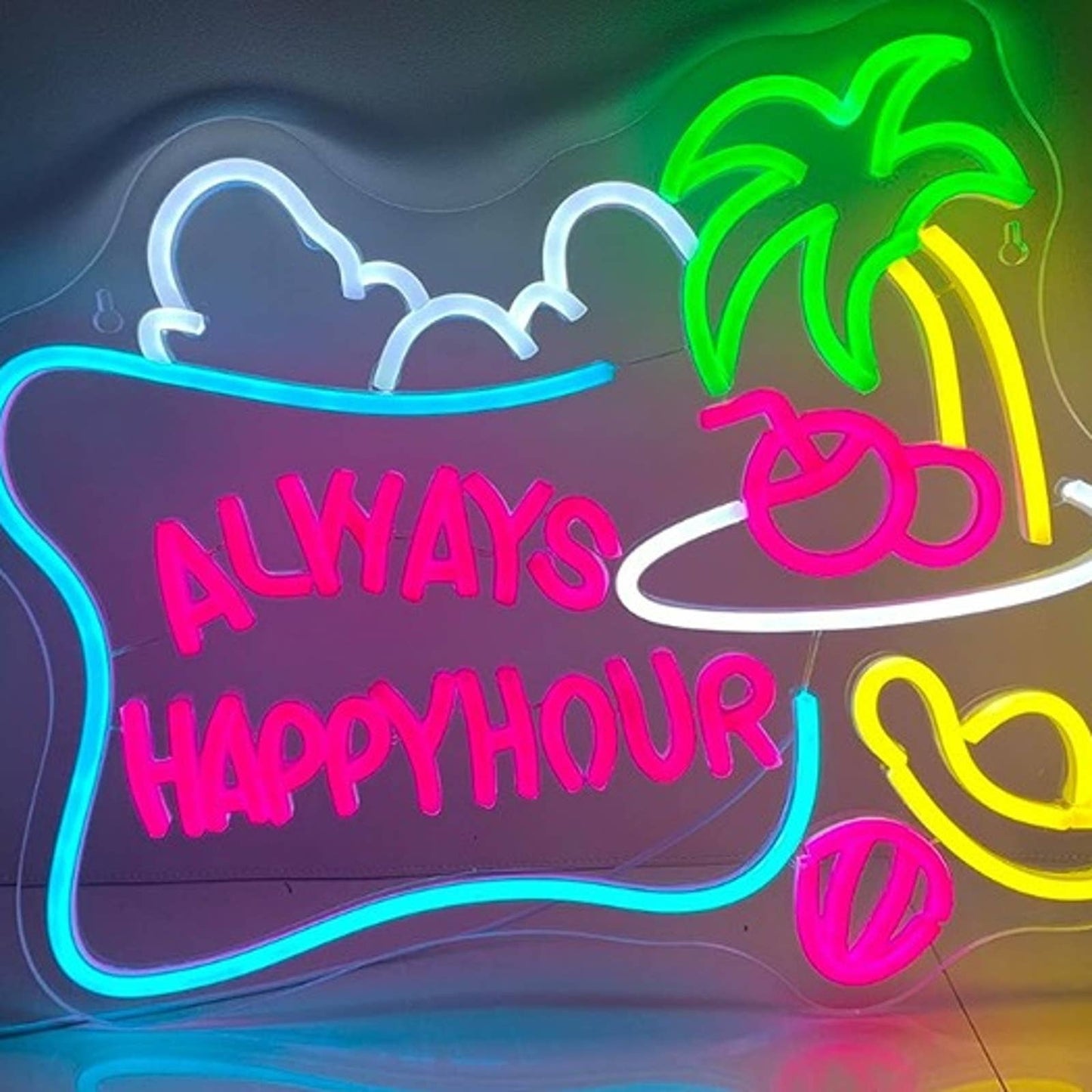 Fun Bright “Always Happy Hour” Cloud Palm Tree Coconut Drink LED Night Light