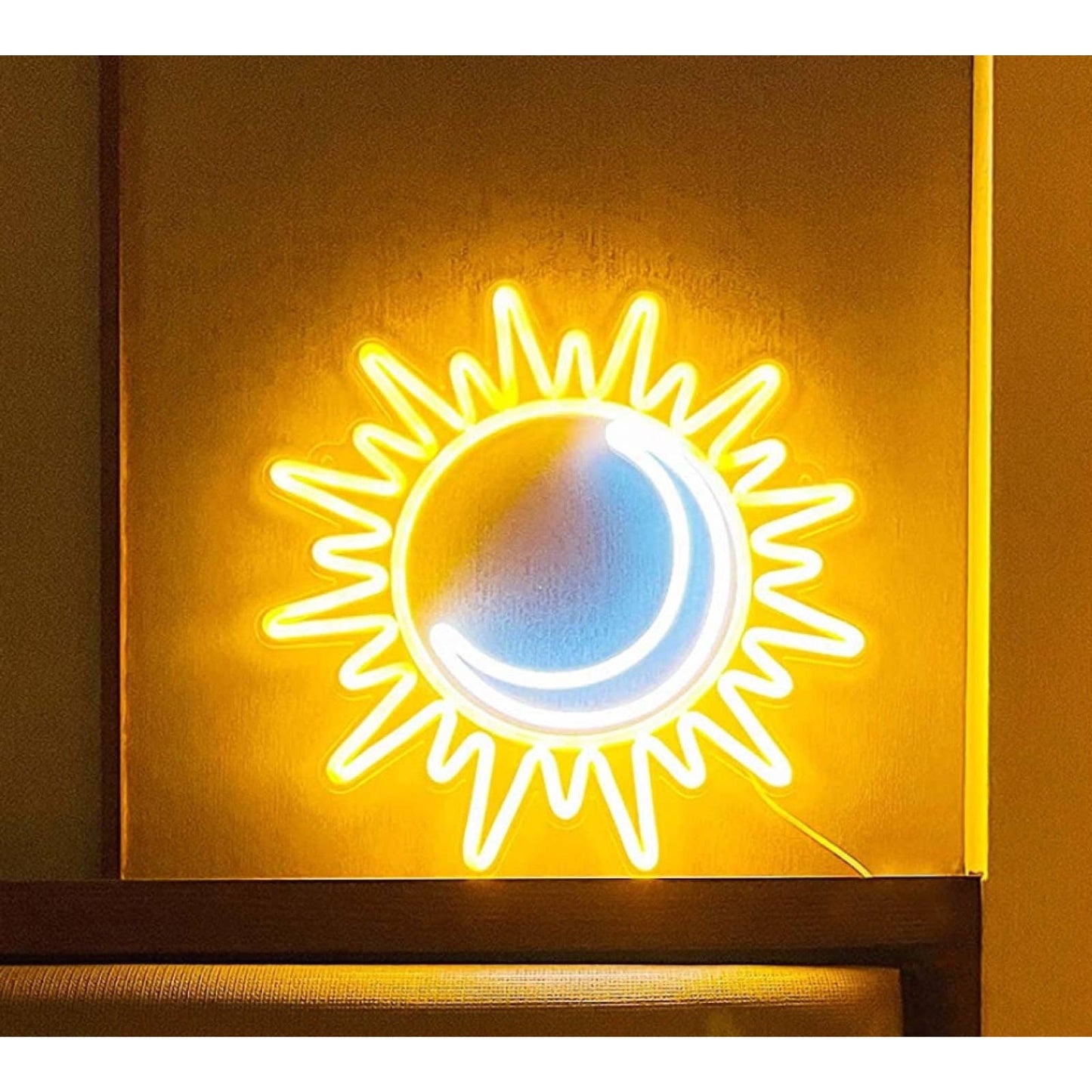 Lovely Bright Golden Sun White Moon LED Night Light Room Wall Art Decoration
