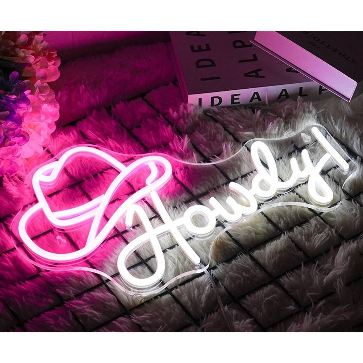 Lovely Bright Pink Cow Girl Hat Howdy! LED Night Light Room Wall Decor