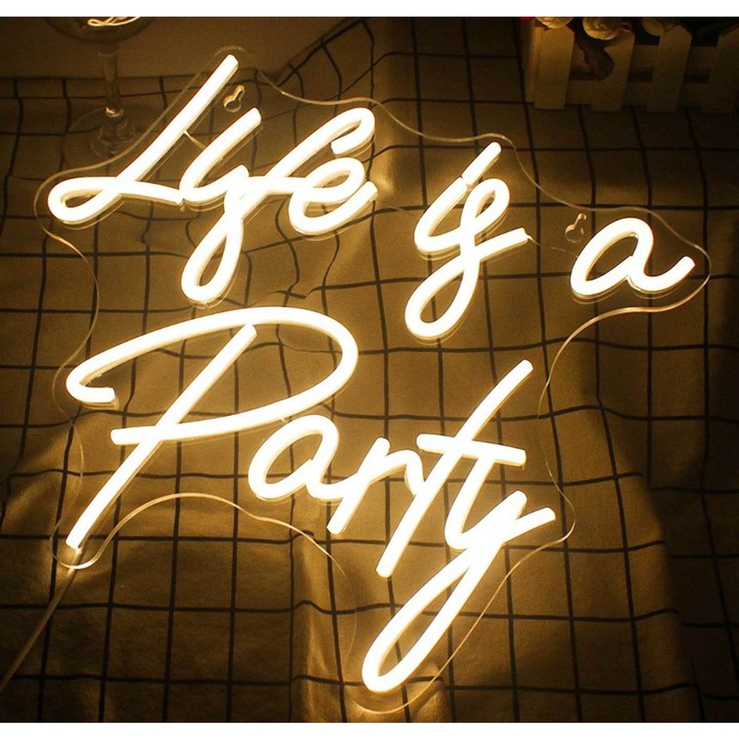 Vivid Bright Warm White “Life is a Party” LED Night Light Room Wall Decor