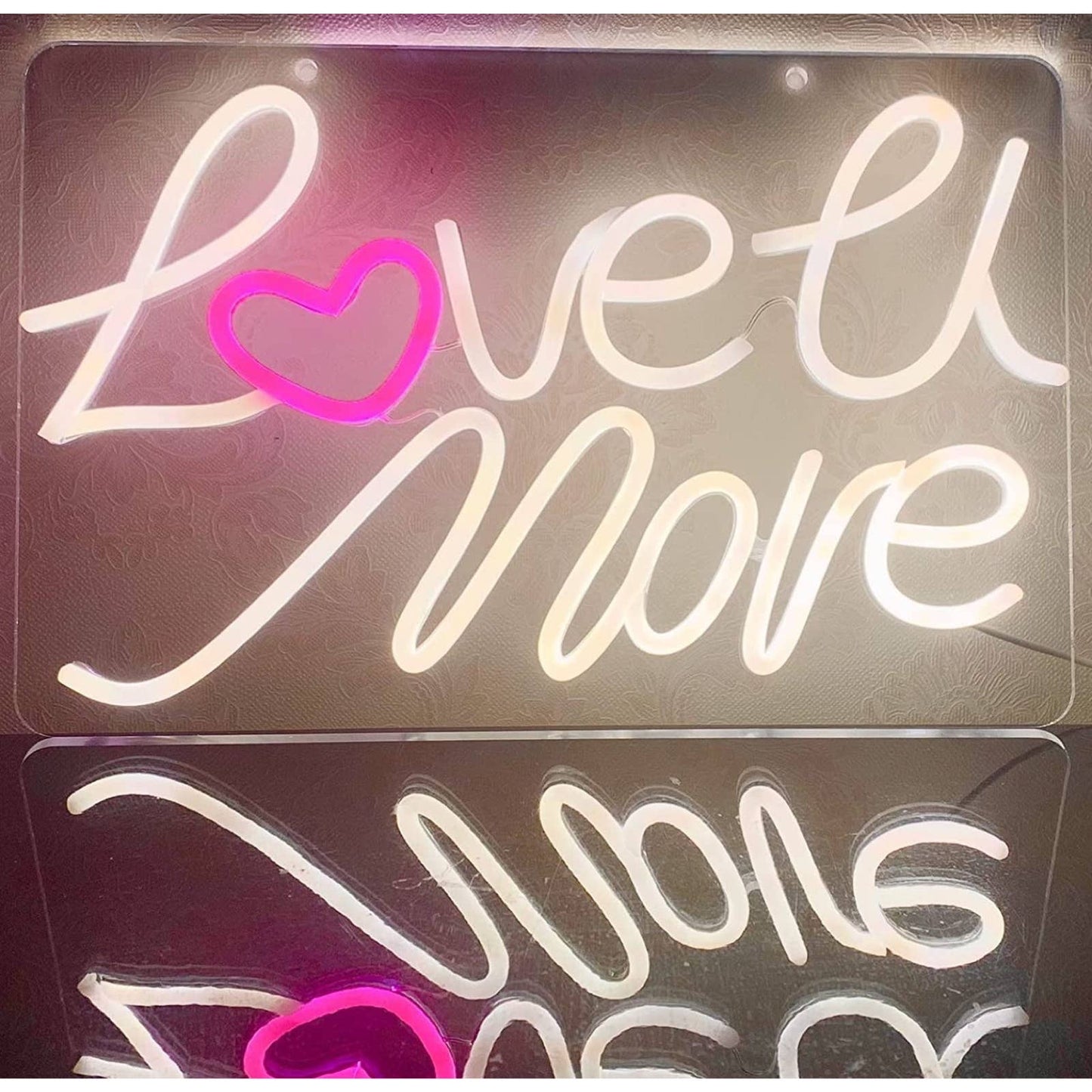 Lovely Bright Warm White “Love U More” Pink Heart LED Night Light Room Wall Deco