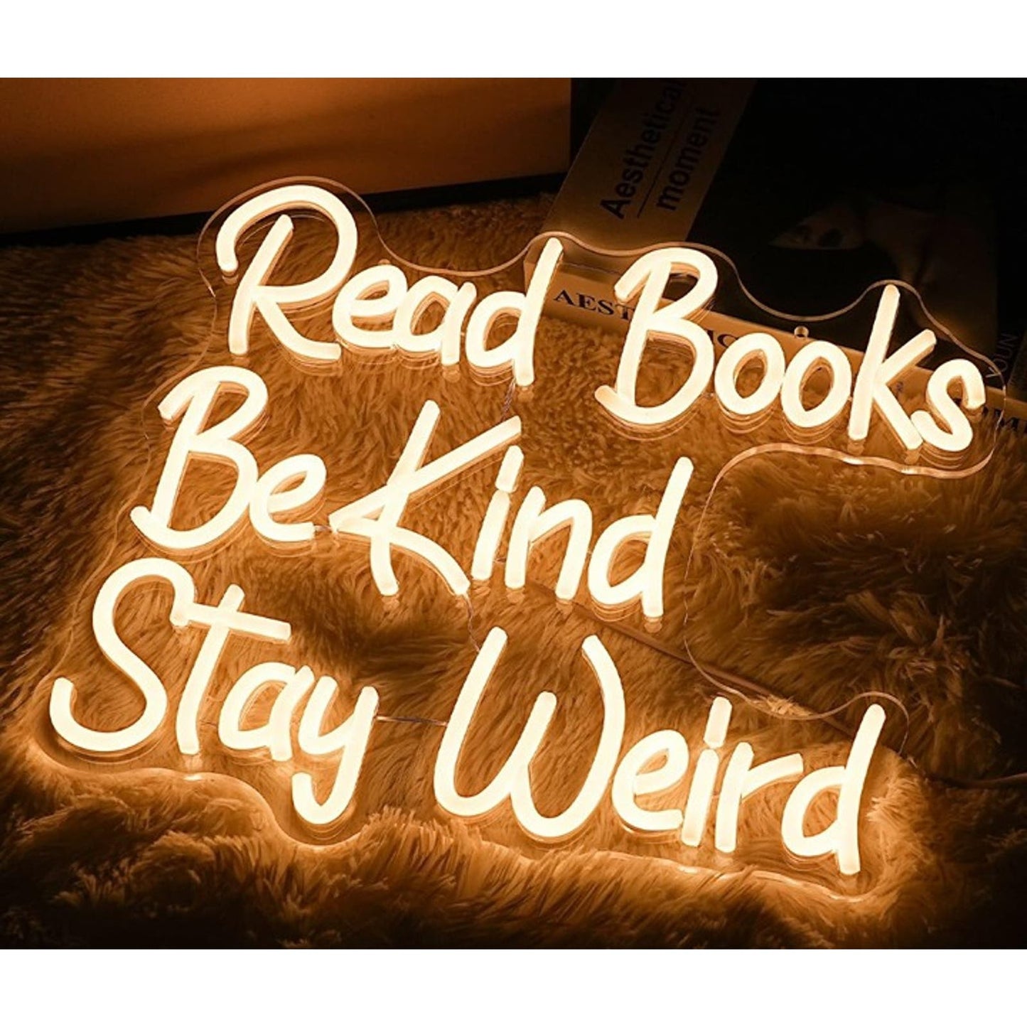 Fun Warm Bright “Read Books, Be Kind, Stay Weird” LED Light Room Wall Decor