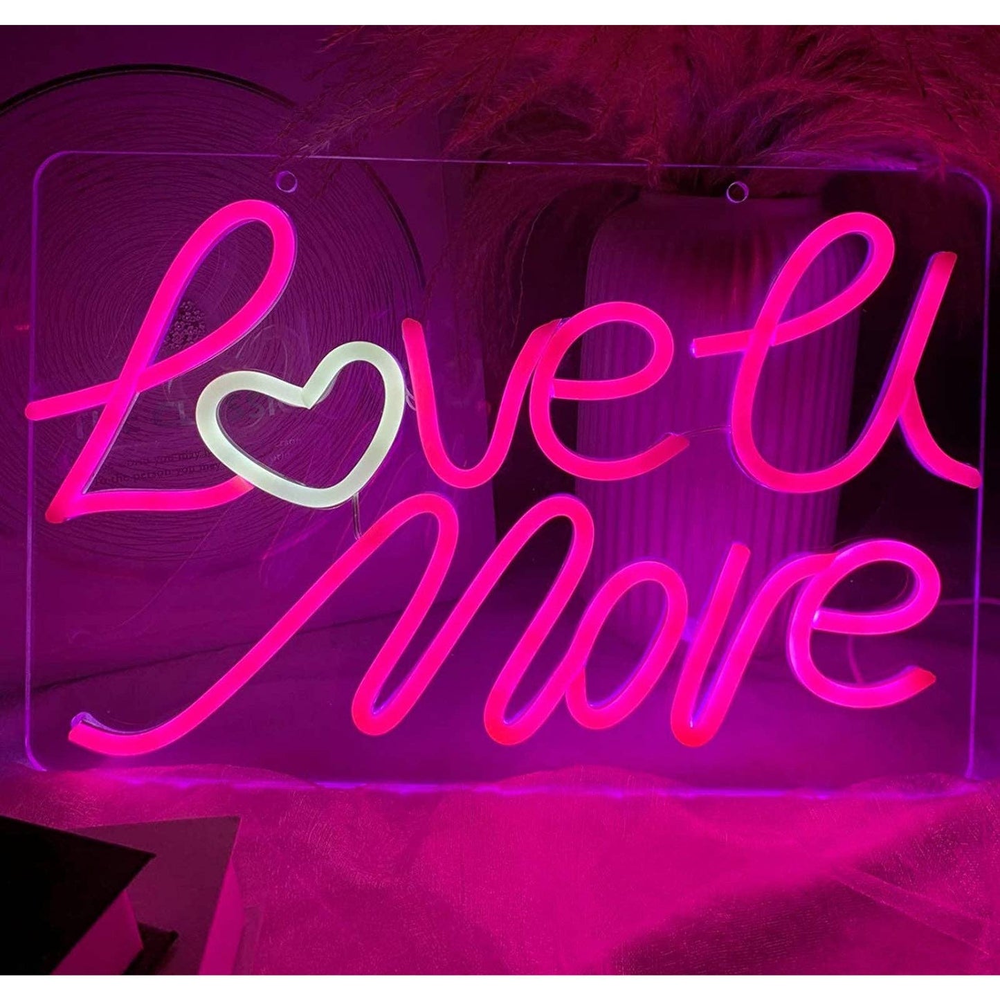 Lovely Bright Warm Pink “Love U More” White Heart LED Night Light Room Wall Deco