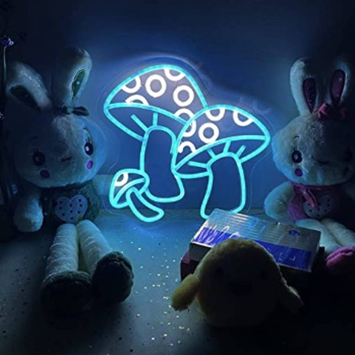 Fun Vivid Bright Blue Spotted Mushroom Cluster LED Night Light Room Wall Decorat