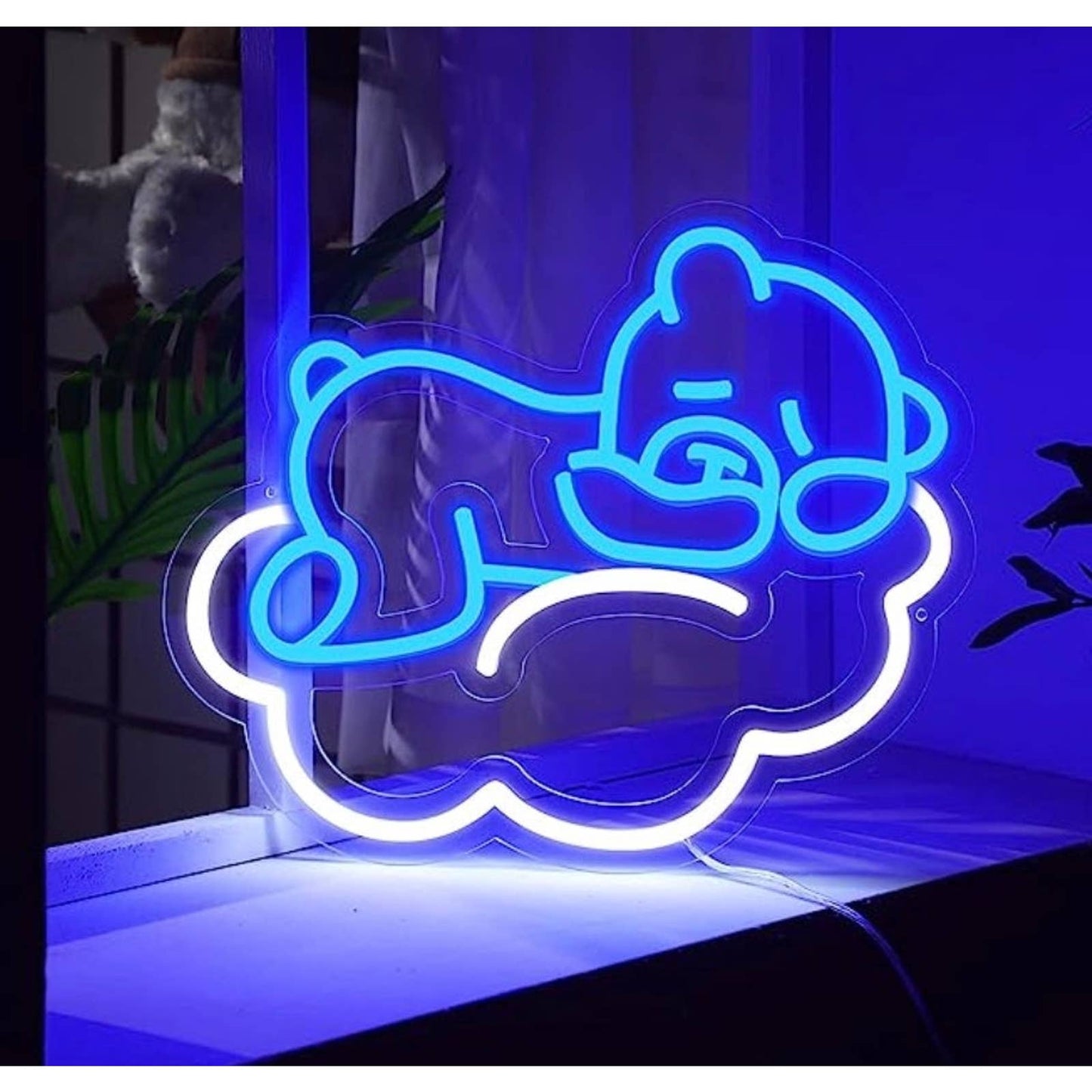 Lovely Bright Blue Sleeping Teddy Bear on a Cloud LED Night Light Room Wall Deco