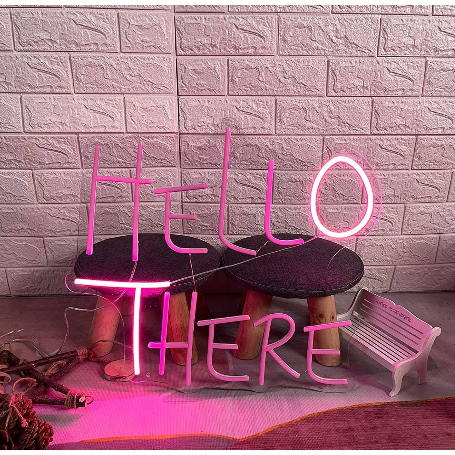 Funny Bright Vivid Pink Hello There / Hell Here LED Night Light Room Wall Decora
