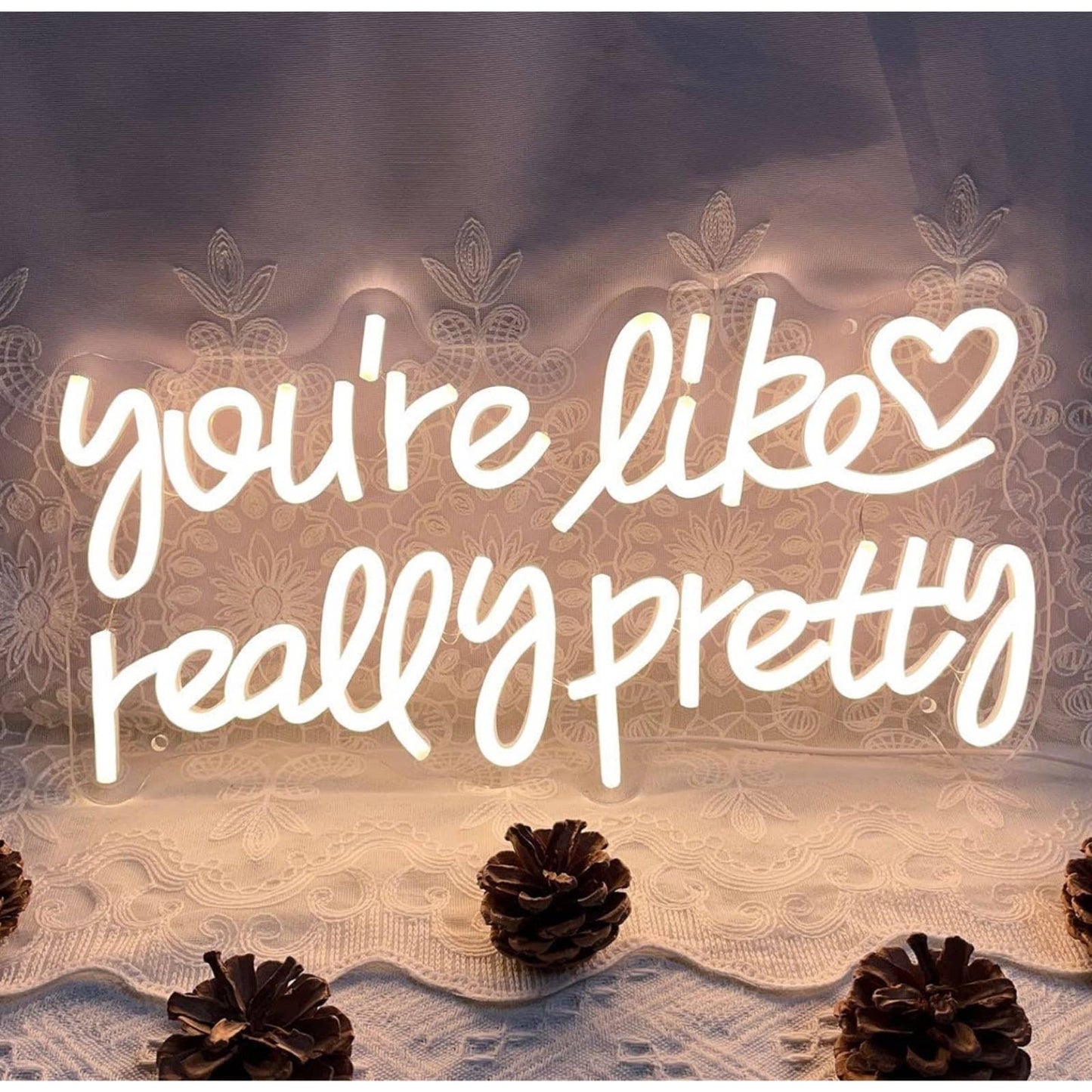 Lovely Cool White “You’re Like Really Pretty” Heart LED Night Light Room Wall De