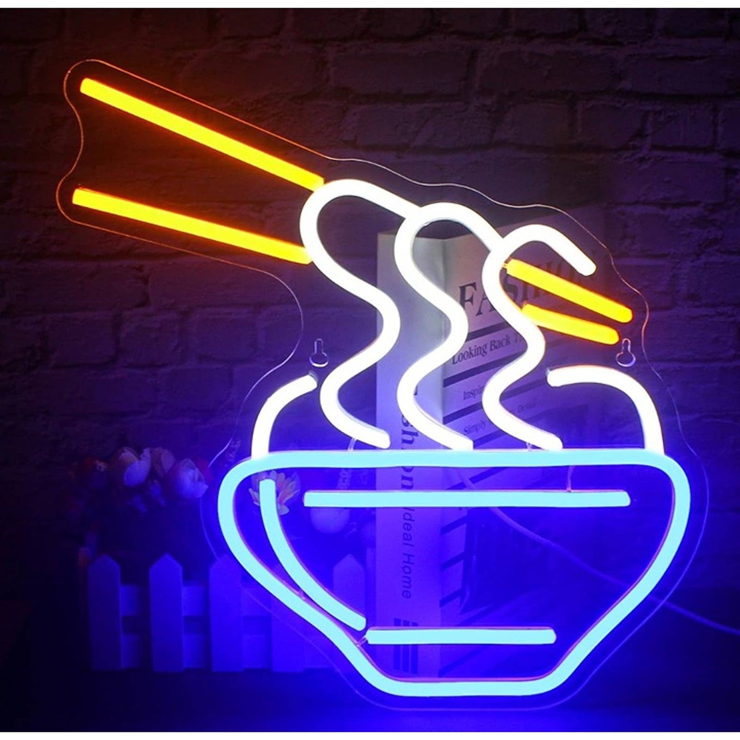Fun Tasty Bright Blue Bowl of Ramen Noodles LED Night Light Room Wall Decor