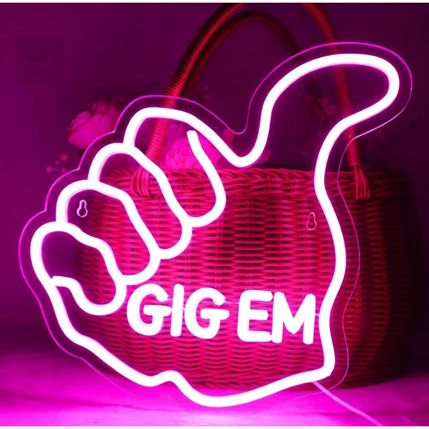 Vivid Bright Pink Thumbs Up “Gig em” LED Night Light Room Wall Decoration