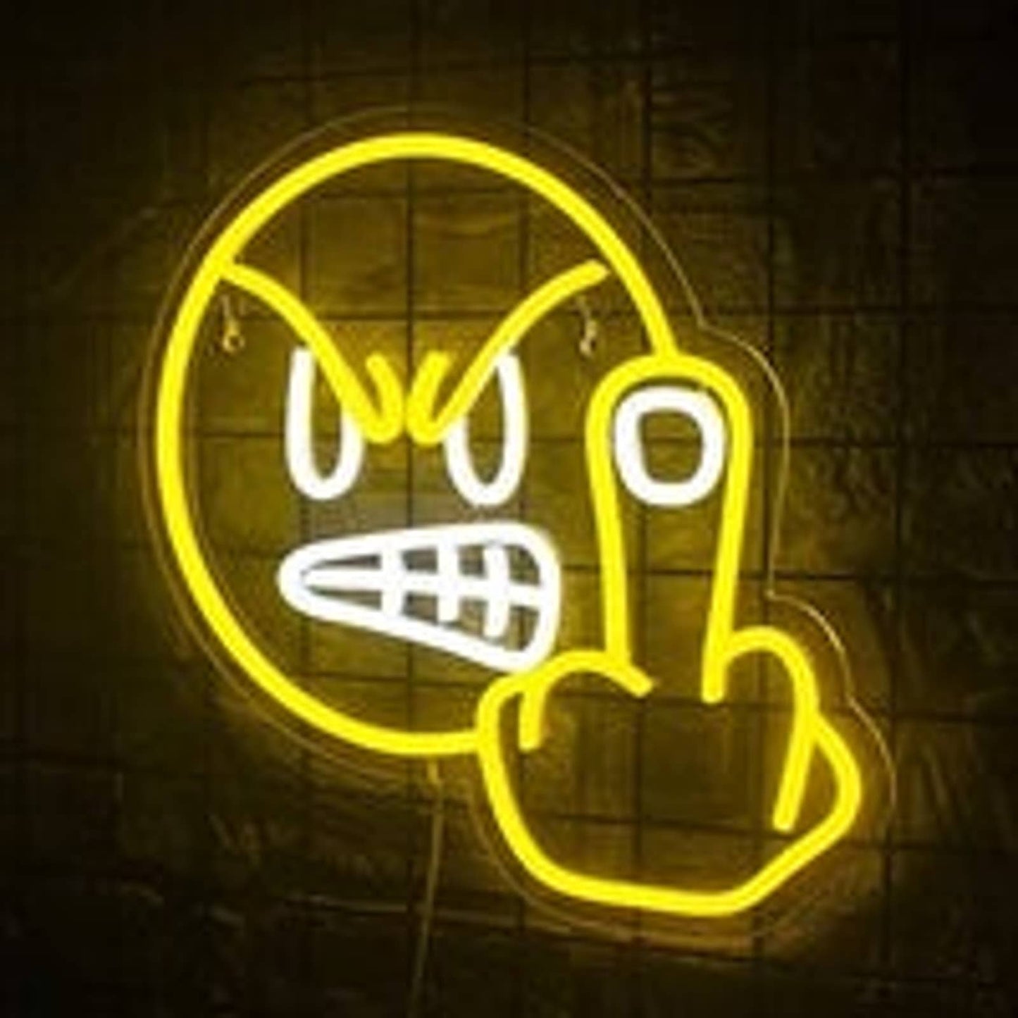Fun Bright Yellow Bad Smiley Face LED Night Light Room Wall Decoration