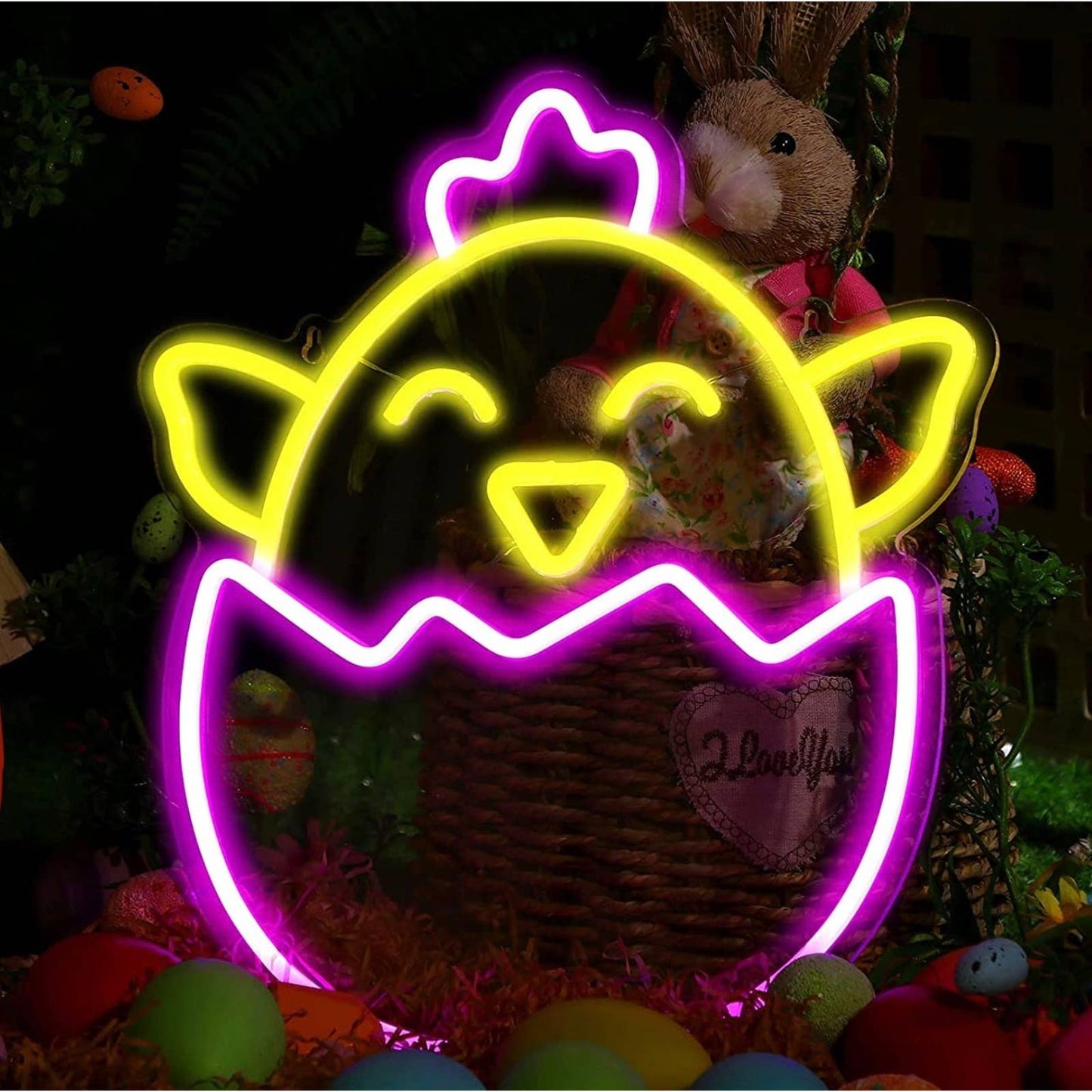 Adorable Bright Hatching Yellow Baby Chick in Pink Easter Egg LED Light Decor