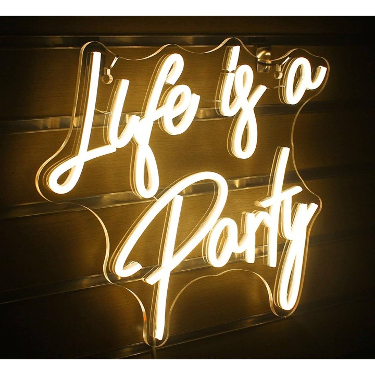 Vivid Bright Warm White “Life is a Party” LED Night Light Room Wall Decor