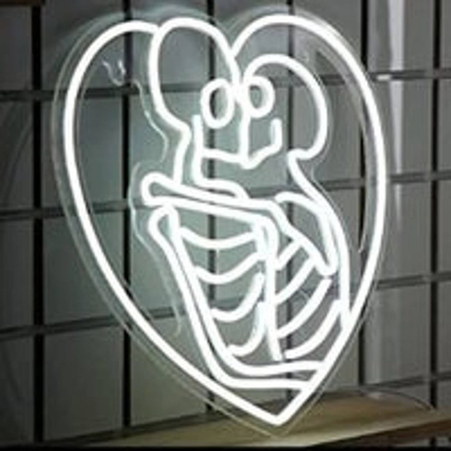 Lovely Bright Unique White Kissing Skeleton Heart LED Night Light Room Wall Deco