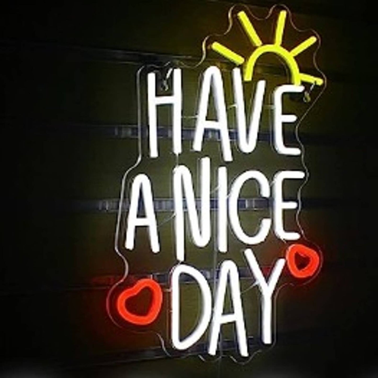 Fun Vivid Bright “Have A Nice Day” Sunshine Red Hearts LED Night Light Room Wall
