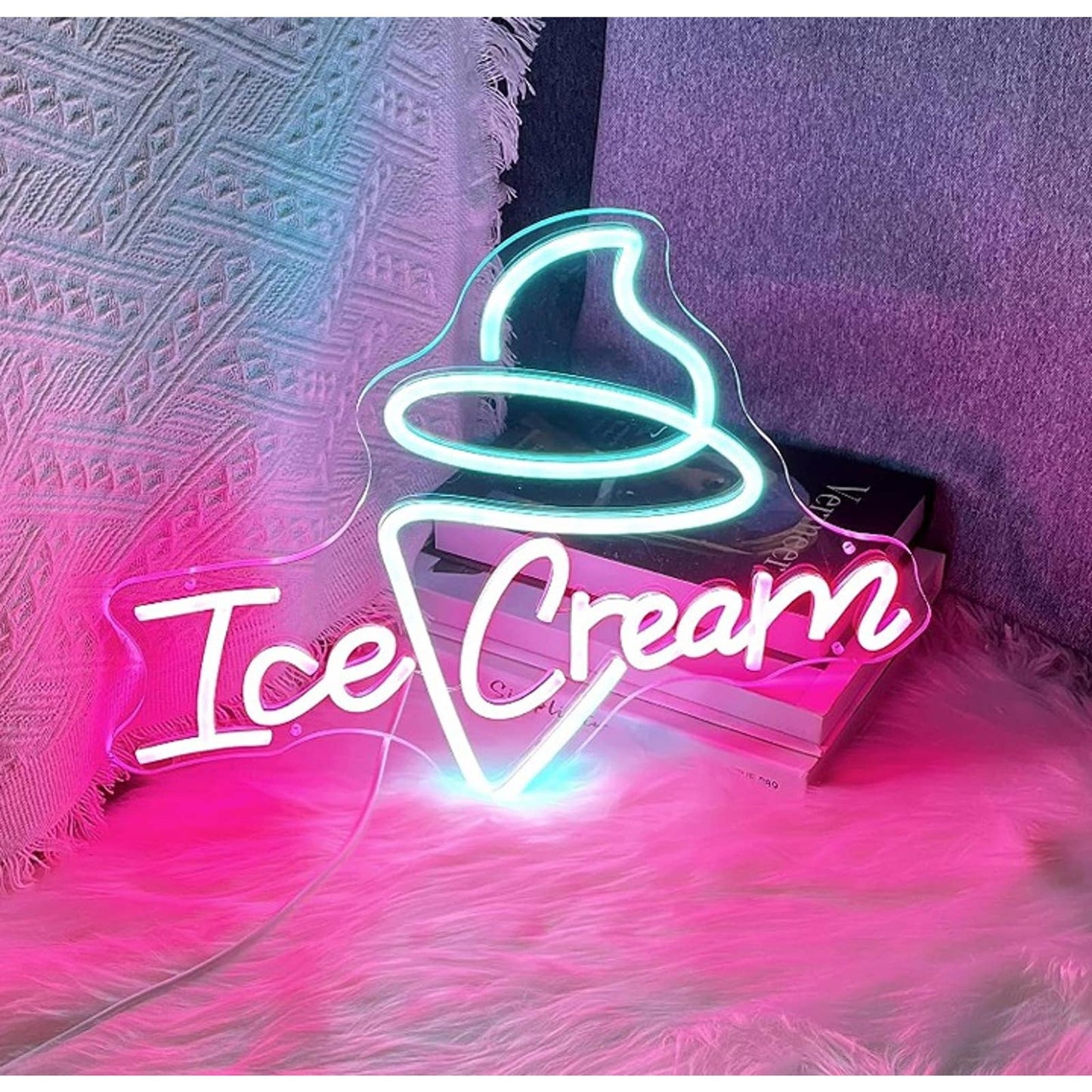 Lovely Bright Pink/Blue Ice Cream LED Night Light Shop Business Wall Decor