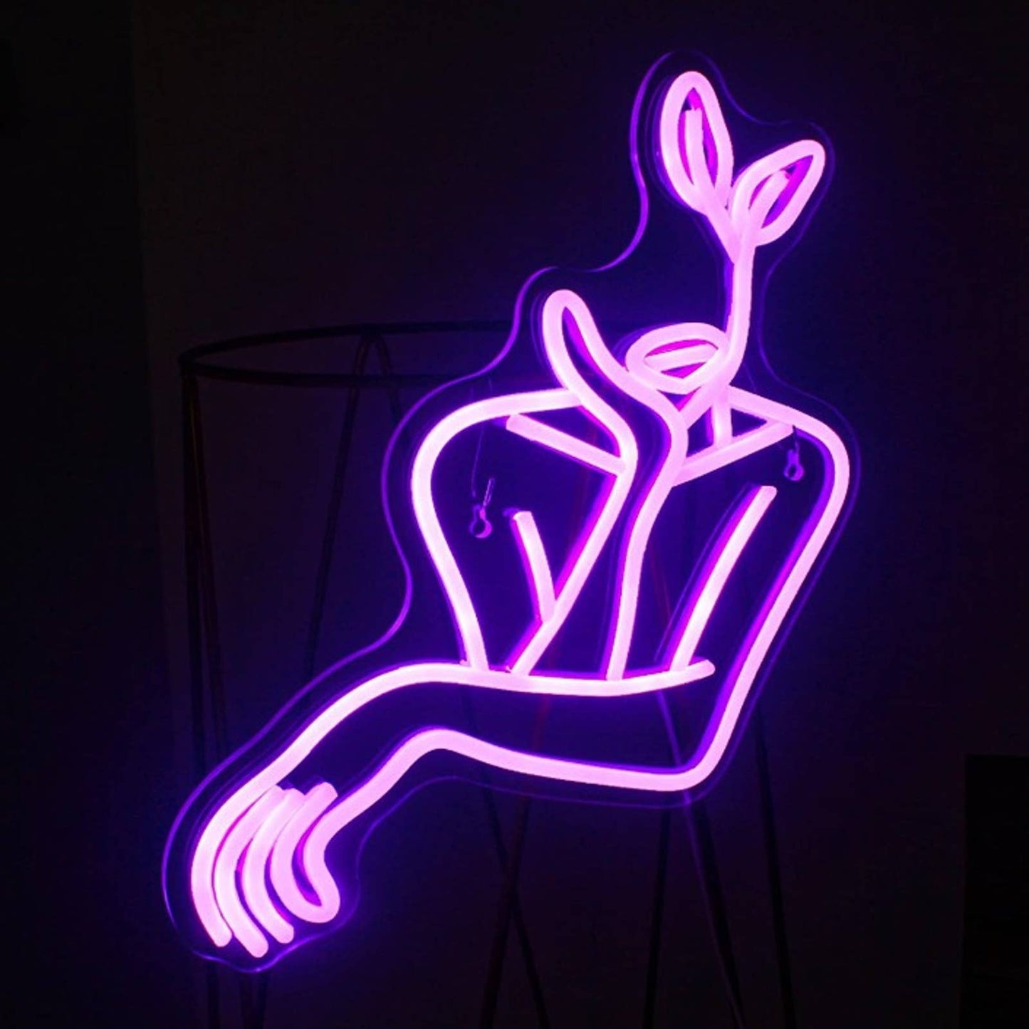 Lovely Bright Purple Nature Leaf Lady LED Night Light Room Wall Decor