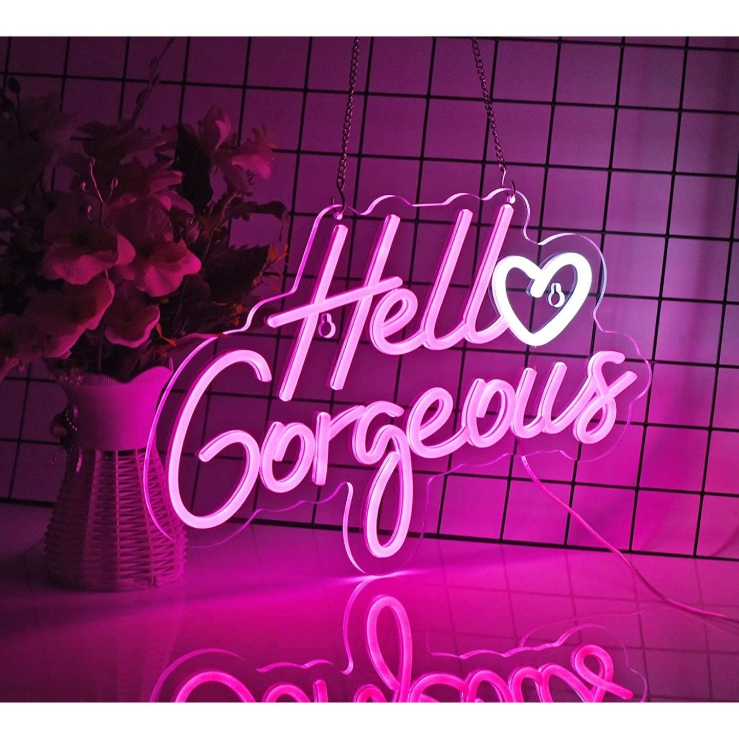 Adorable Bright Pink Hello Heart Gorgeous LED Love Night Light Room Wall Decor