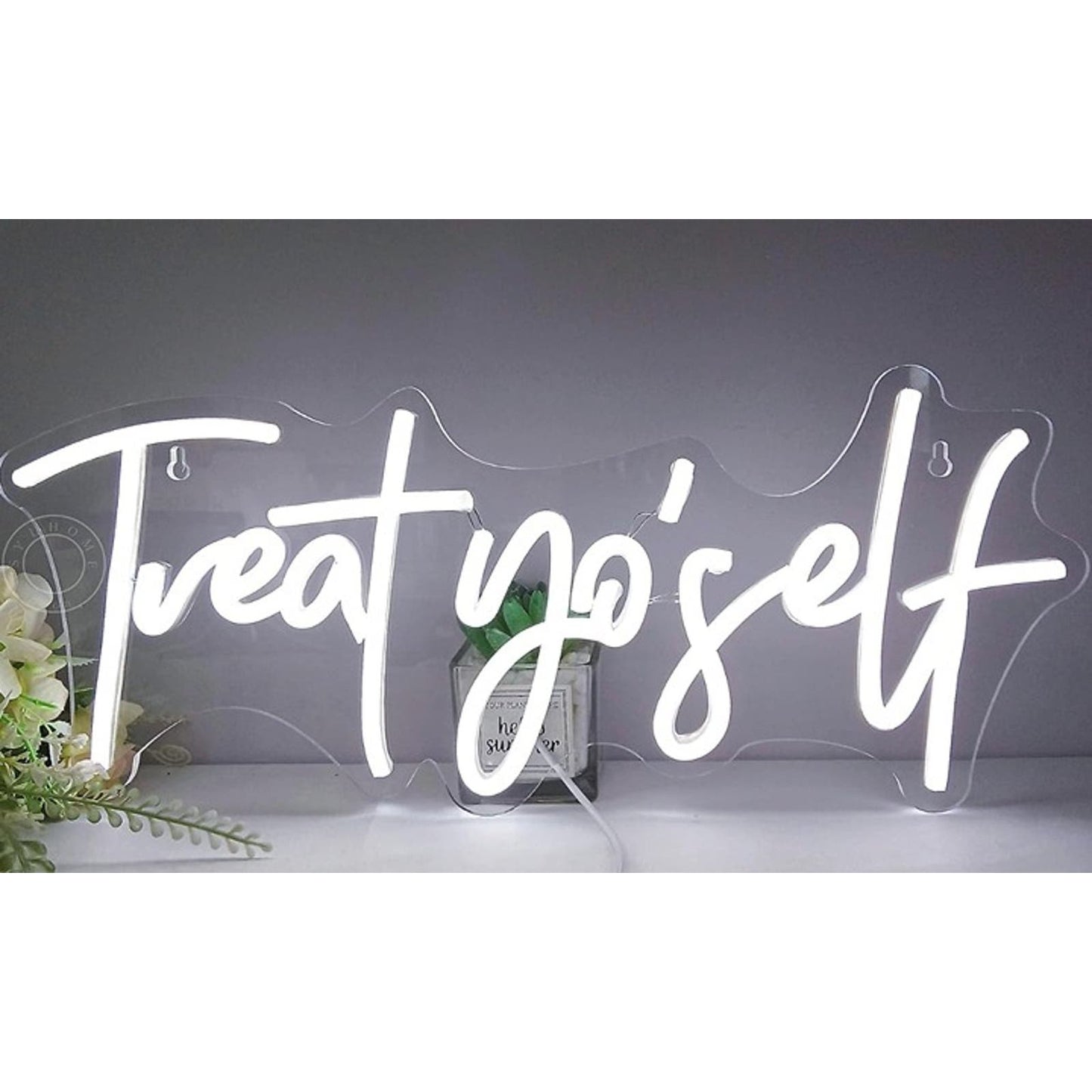 Fun Bright Unique White “Treat Yo’ Self” LED Light Room Wall Decoration