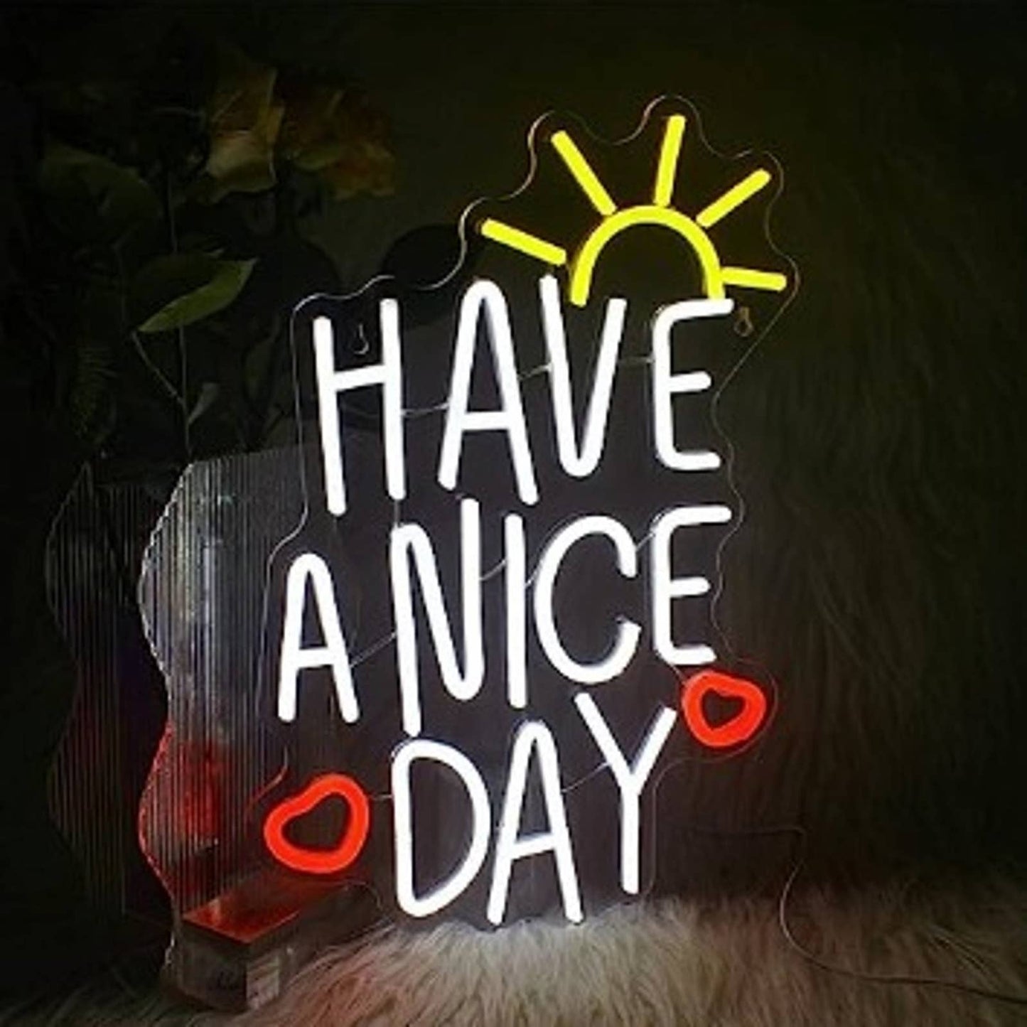 Fun Vivid Bright “Have A Nice Day” Sunshine Red Hearts LED Night Light Room Wall