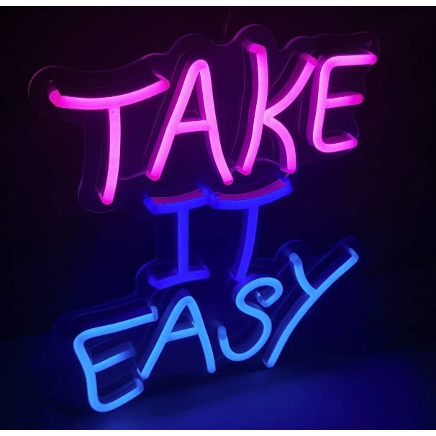 Bright Pink & Blue “Take It Easy” LED Light Sign Room Decoration