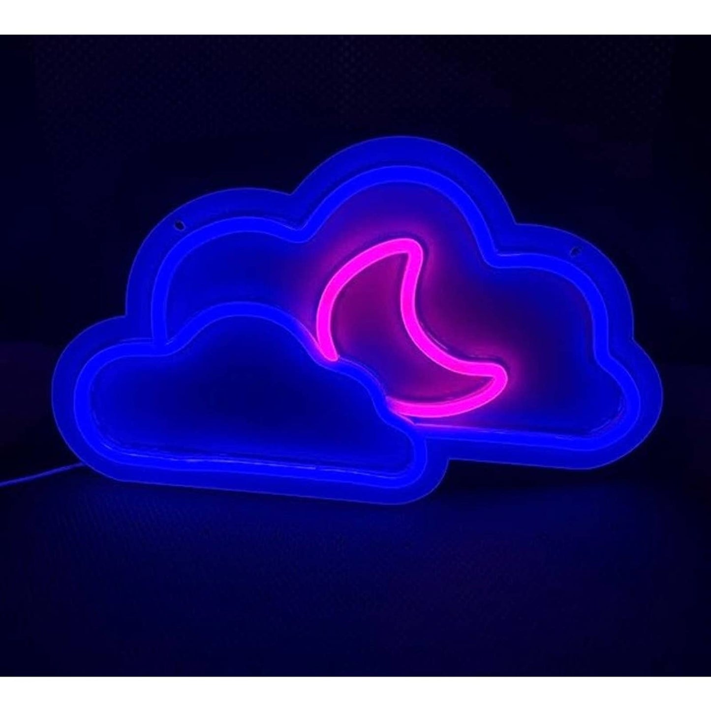 Lovely Bright Blue Clouds Pink Moon LED Night Light Room Wall Decoration