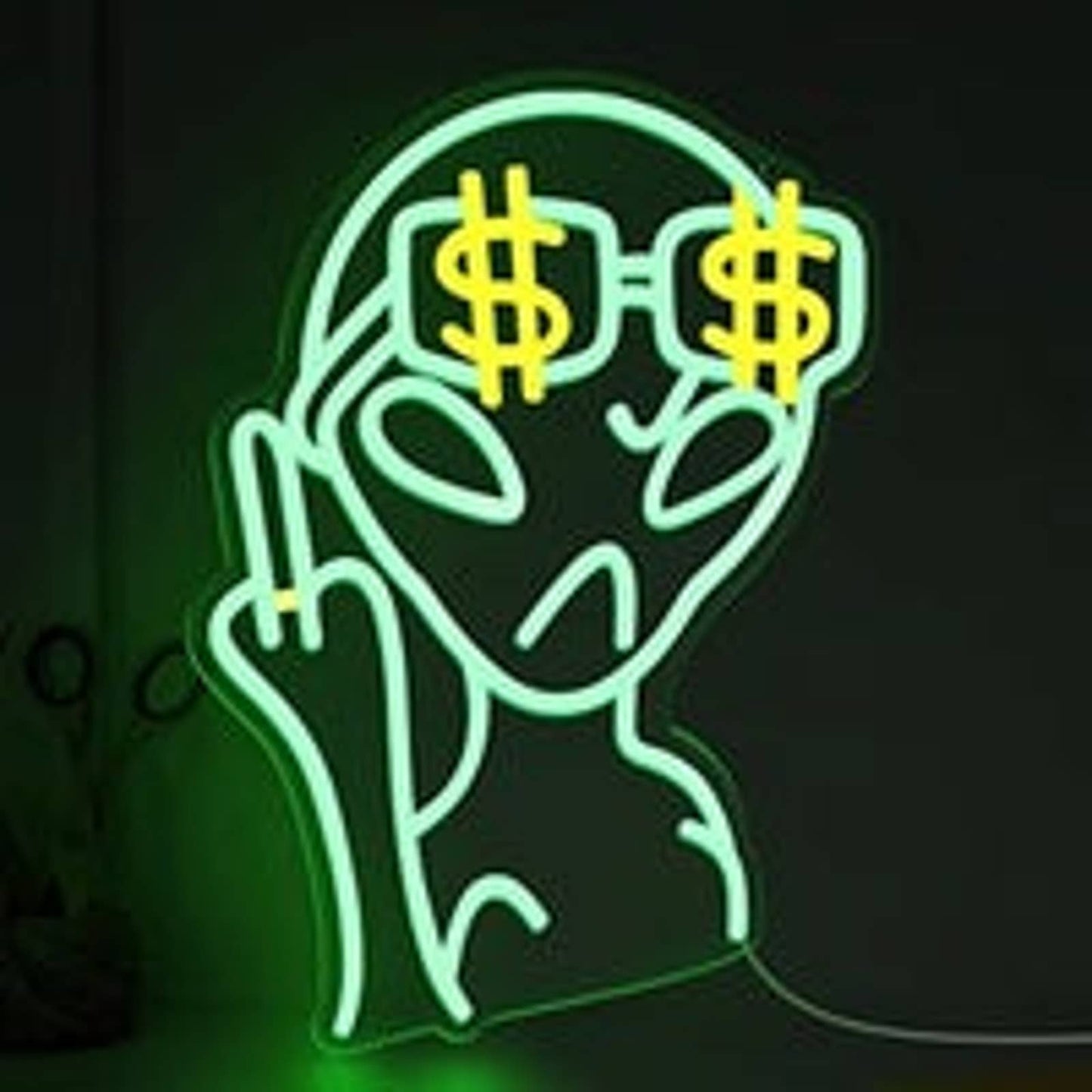 Fun Bright Green Alien with Money Sunglasses LED Night Light Room Wall Decoratio