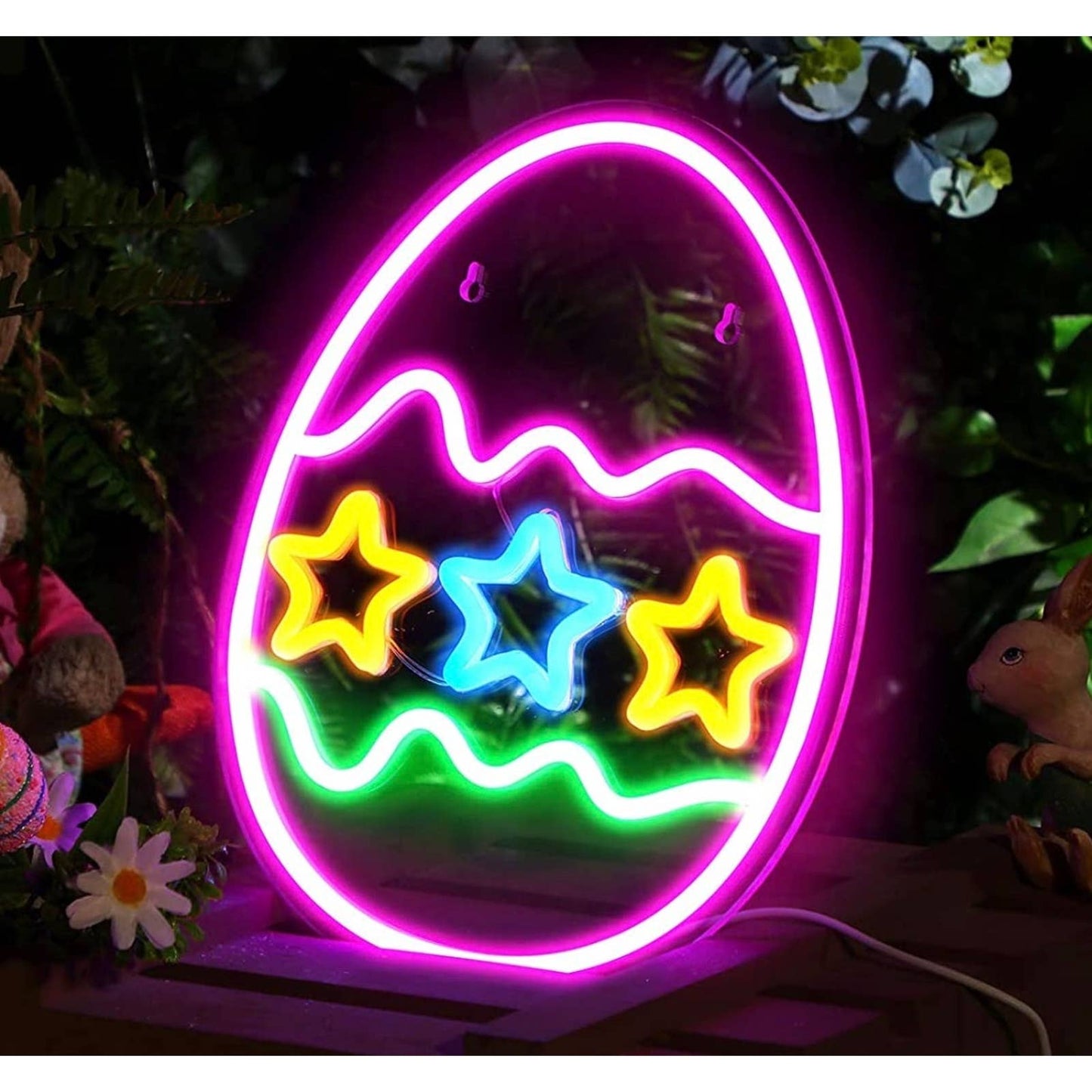 Lovely Bright Pink Easter Egg Rainbow Star Egg LED Night Light Room Wall Decorat
