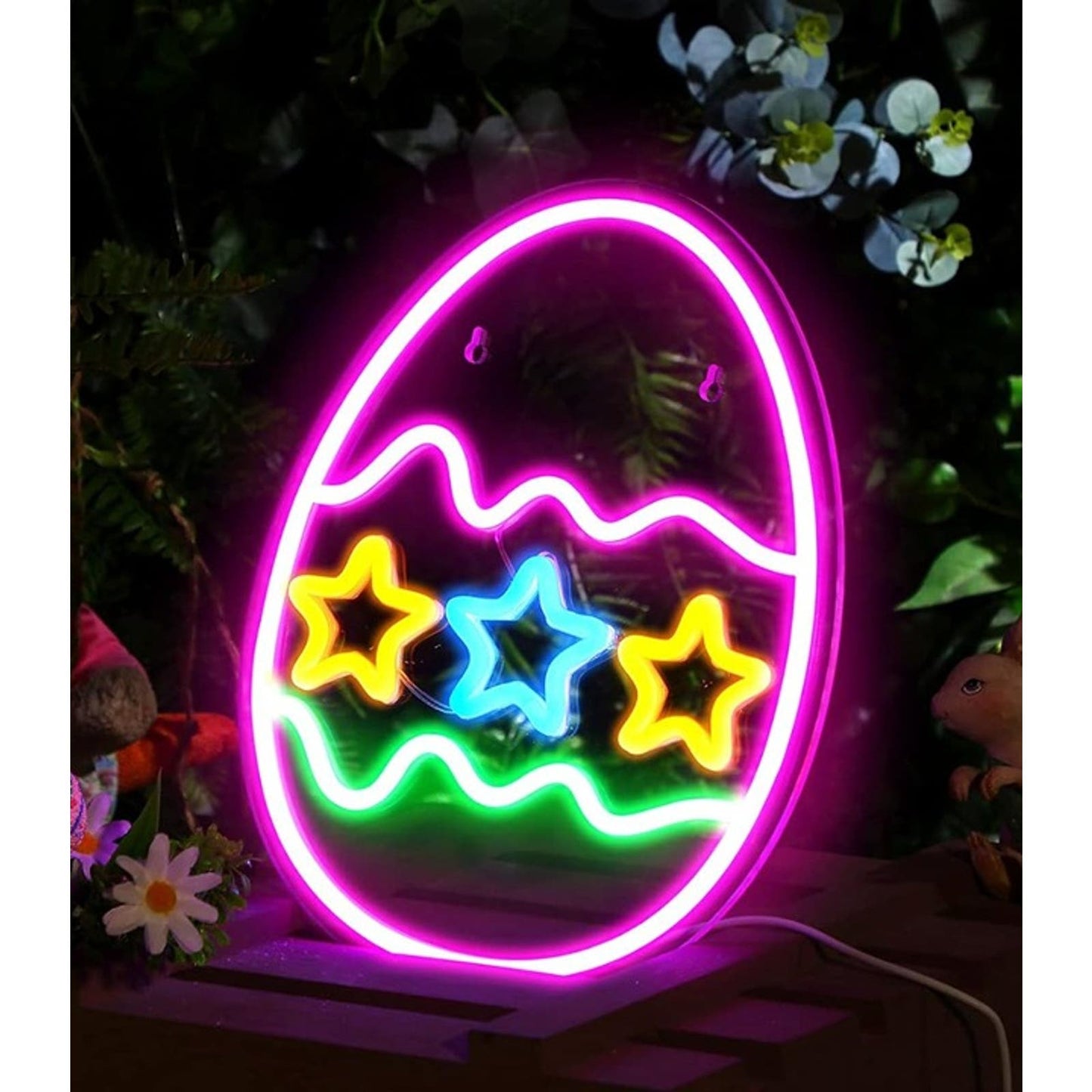 Lovely Bright Rainbow Star Easter Egg LED Night Light Room Wall Decor