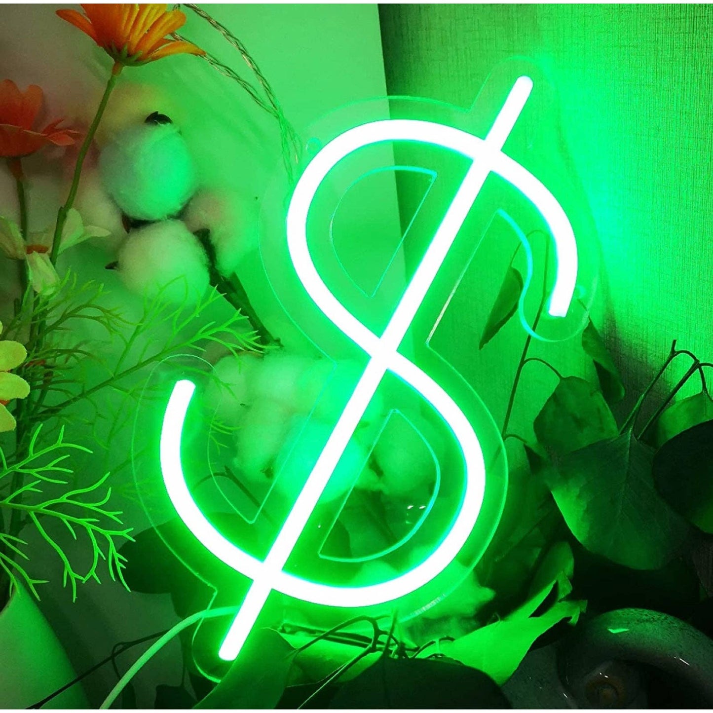 Bright Green Dollar Sign LED Night Light Room Wall Decoration