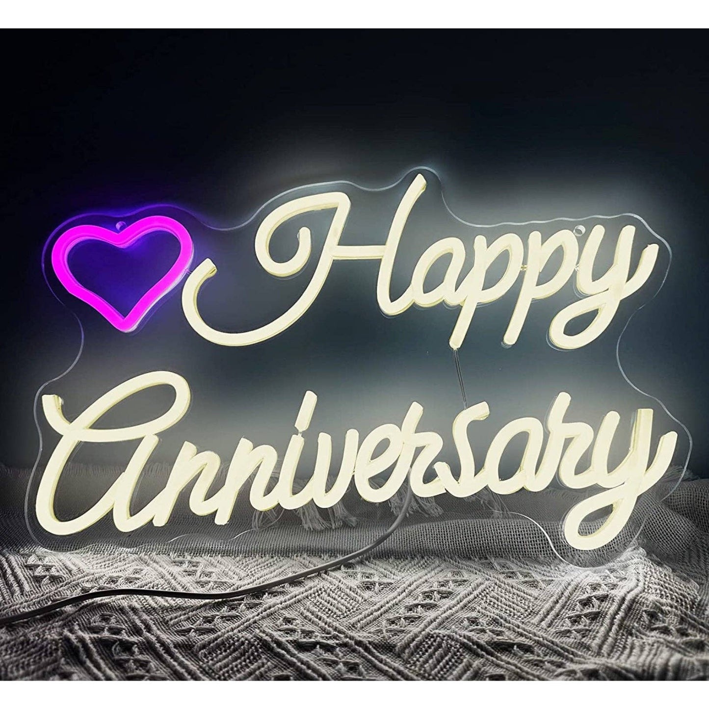 Lovely Bright Pink Heart Happy Anniversary LED Light Romantic Celebration Decora