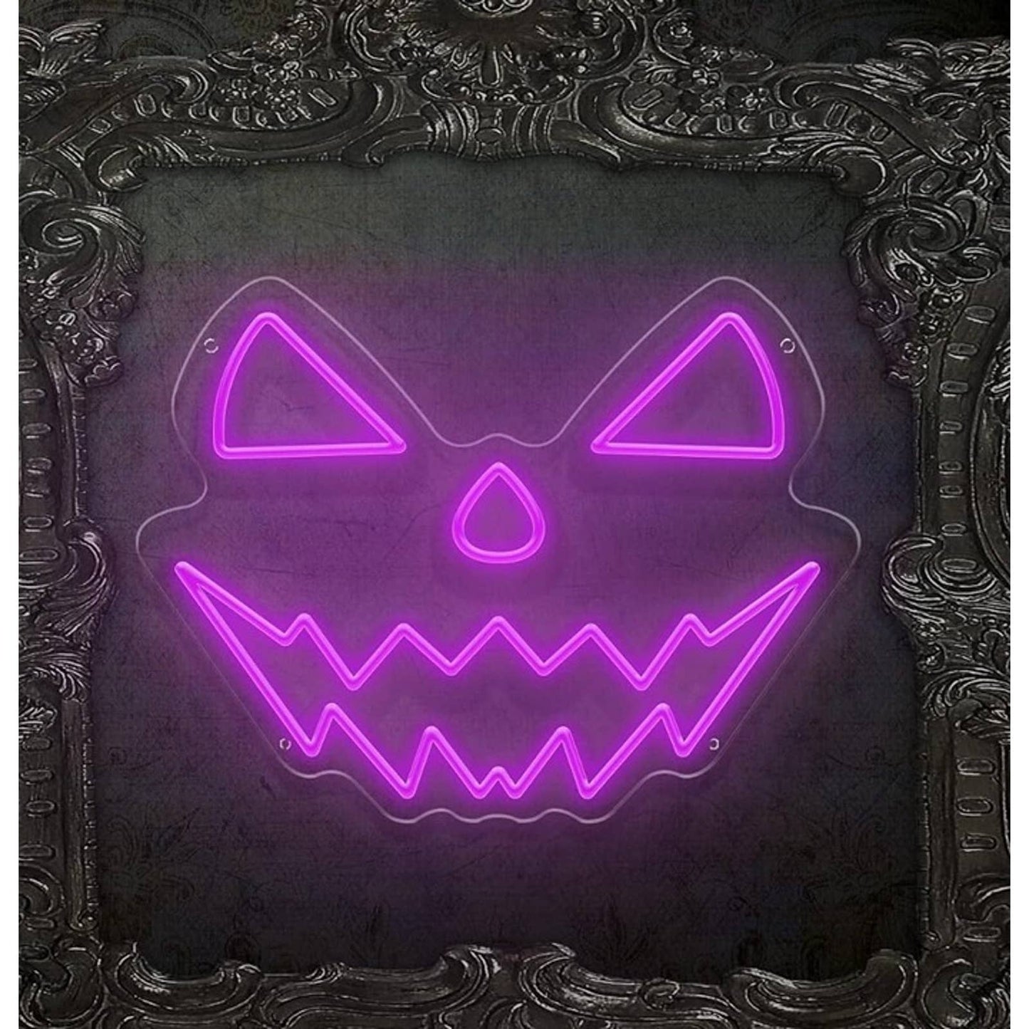 Vivid Bright Purple Spooky Pumpkin Face LED Light Halloween Decor