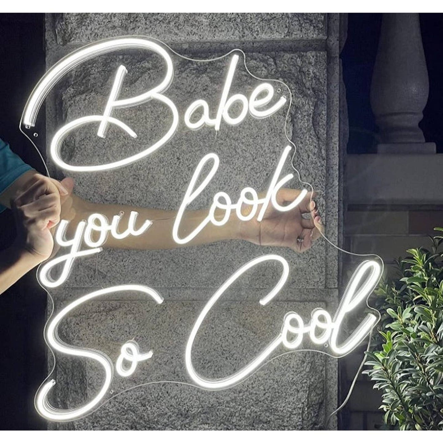 Lovely Large White “Babe You Look So Cool” LED Night Light Room Wall Decoration