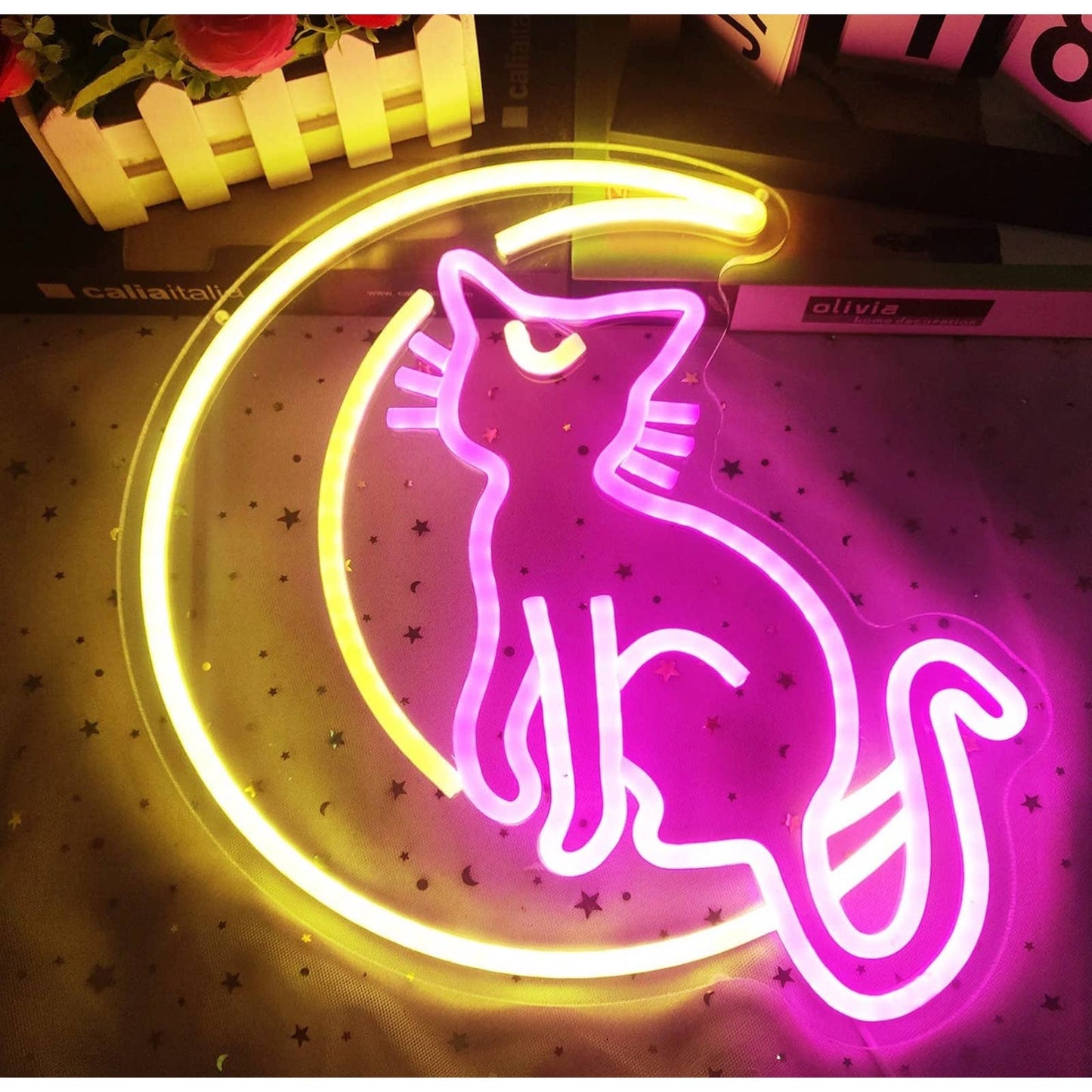 Lovely Bright Sailor Moon Luna LED Night Light Anime Cat Room Japan Wall Decor