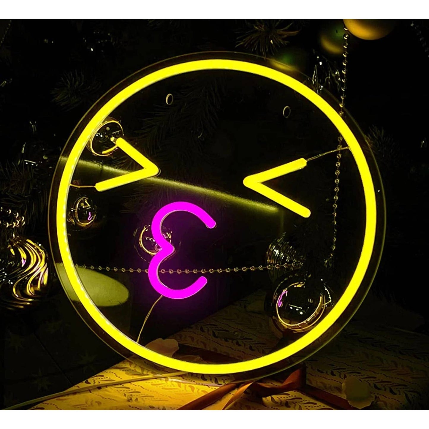 Fun Bright Yellow Pink Kiss Smiley Face LED Night Light Room Wall Decor