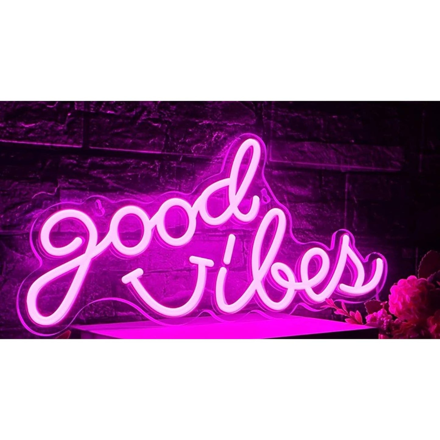 Lovely Bright Pink Good Vibes Happy Smiley Face LED Night Light Room Wall Decor